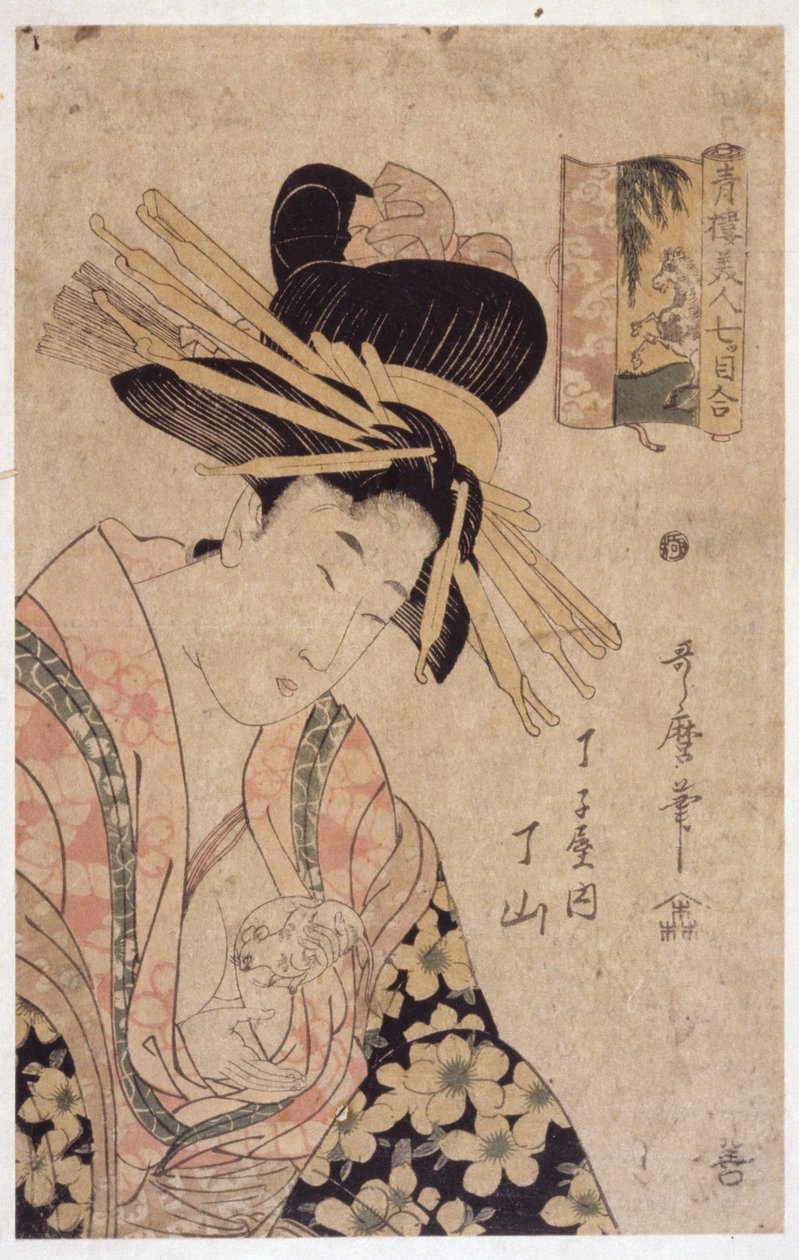 Kvinde og hvid mus af Kitagawa Utamaro