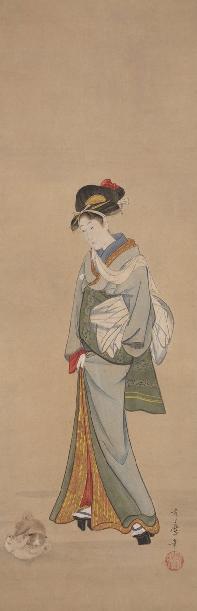 Kvinde med hvalpe af Kitagawa Utamaro