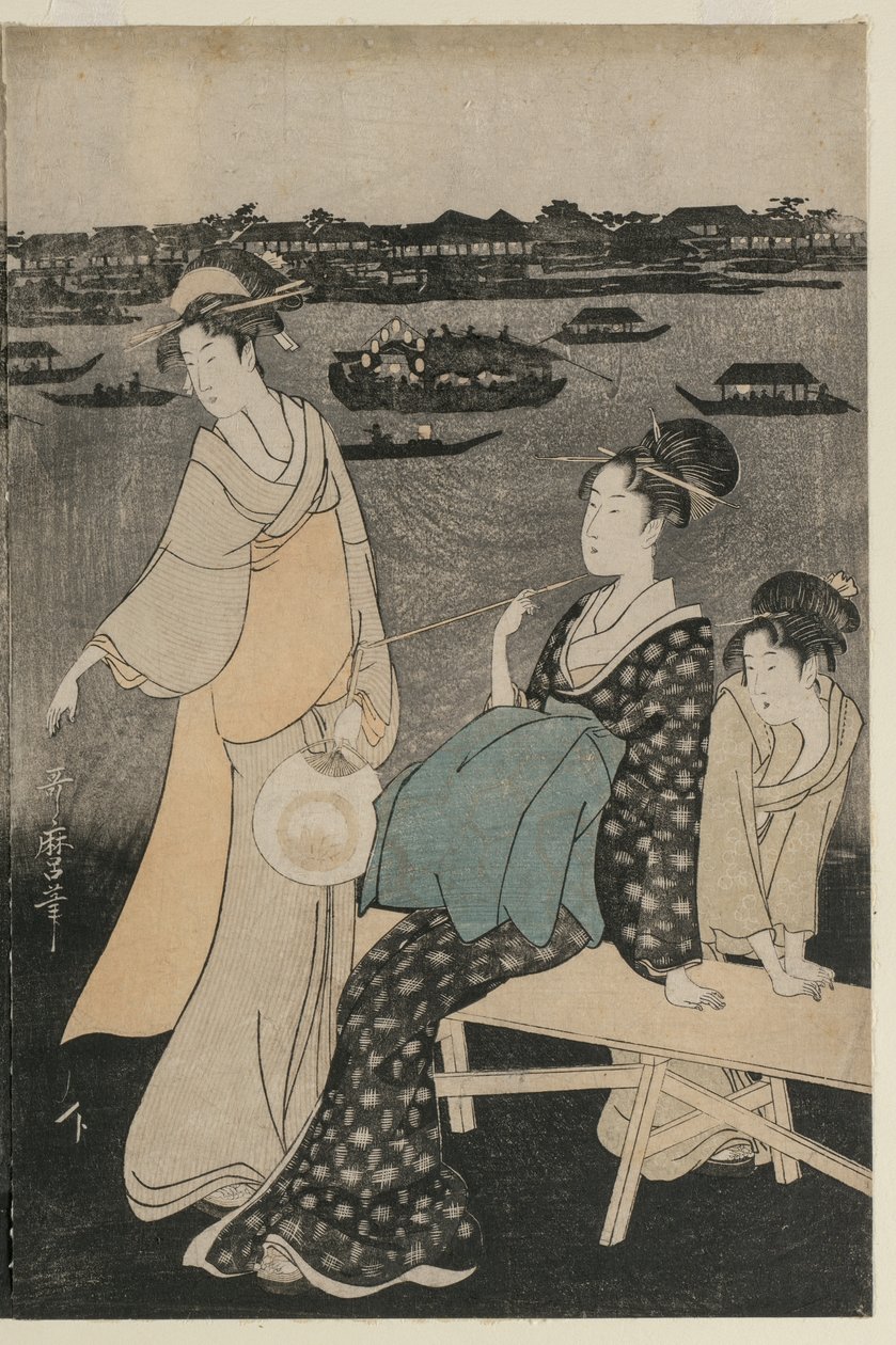 Kvinder, der nyder aftenen cool nær Ryogoku Bridge af Kitagawa Utamaro