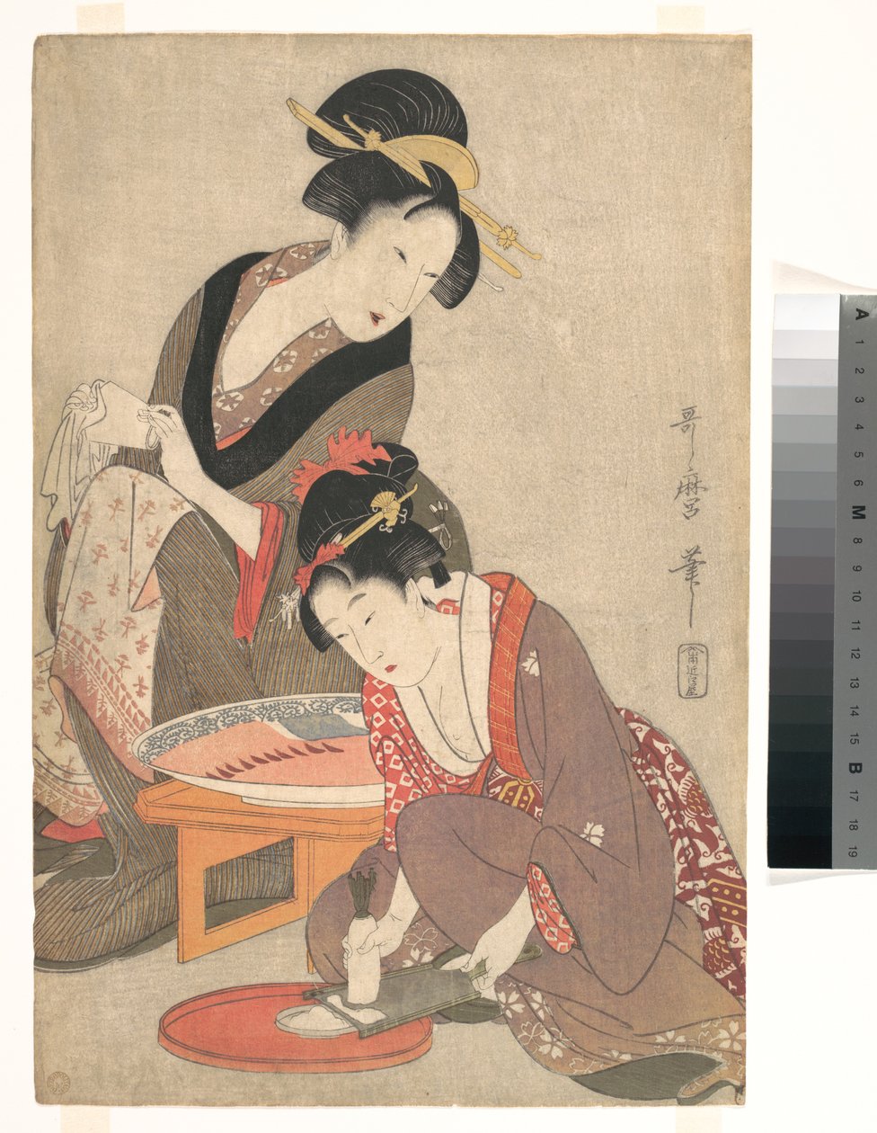 Kvinder, der tilbereder sashimi af Kitagawa Utamaro