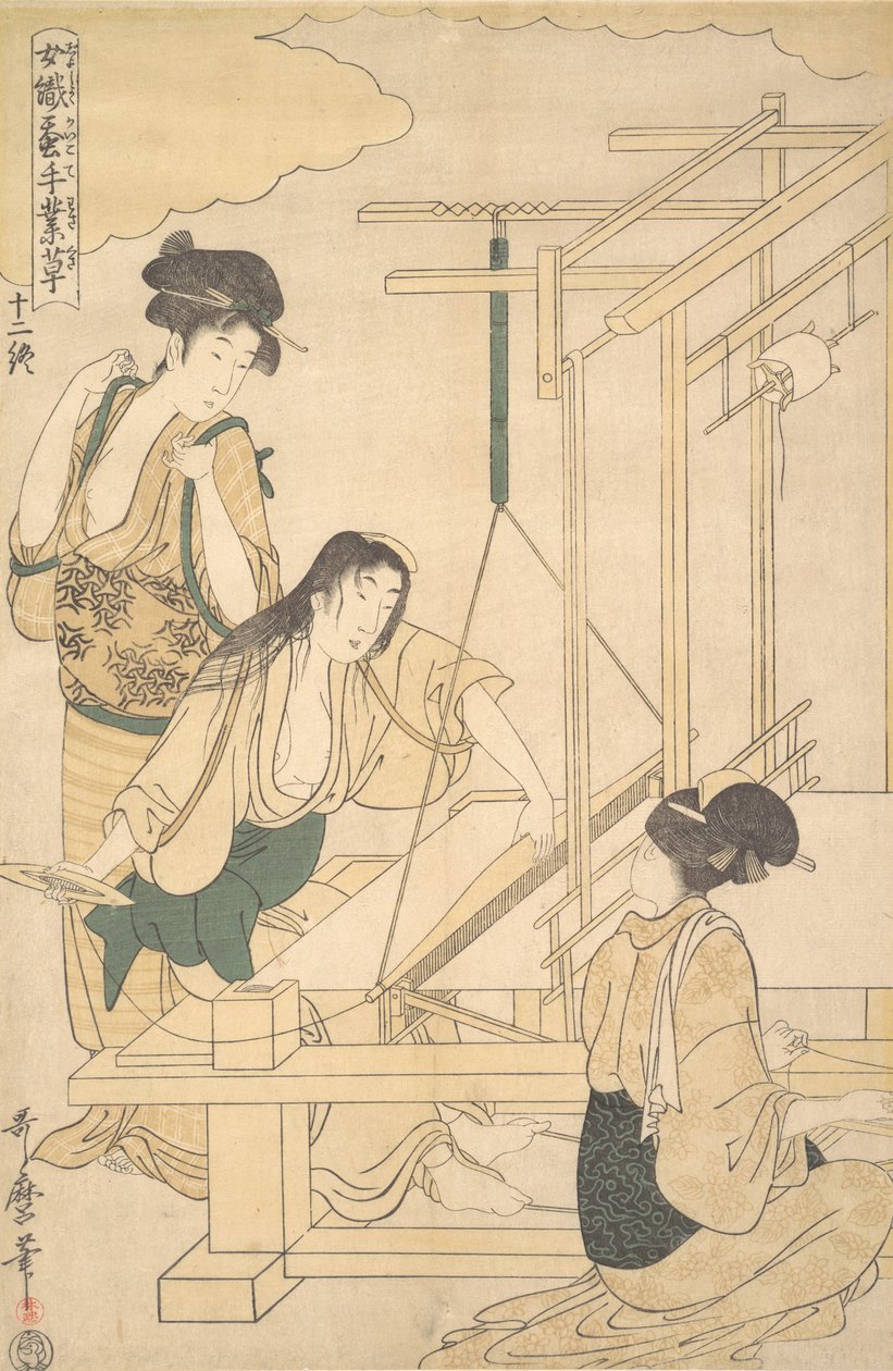 Kvinder væver silkestof, ca. 1800. af Kitagawa Utamaro