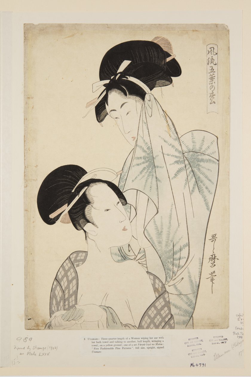 Kvinder efter badet (træblok i farver) af Kitagawa Utamaro