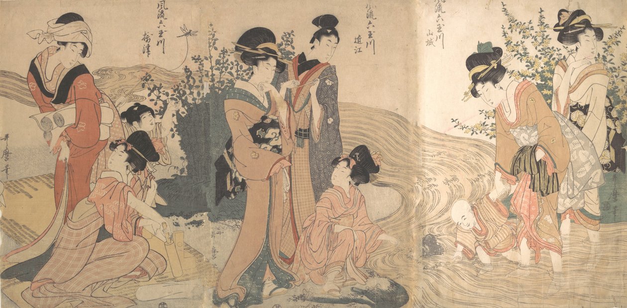 Kvinder og børn på bredden af en å, slutningen af det 18.-begyndelsen af det 19. århundrede. af Kitagawa Utamaro
