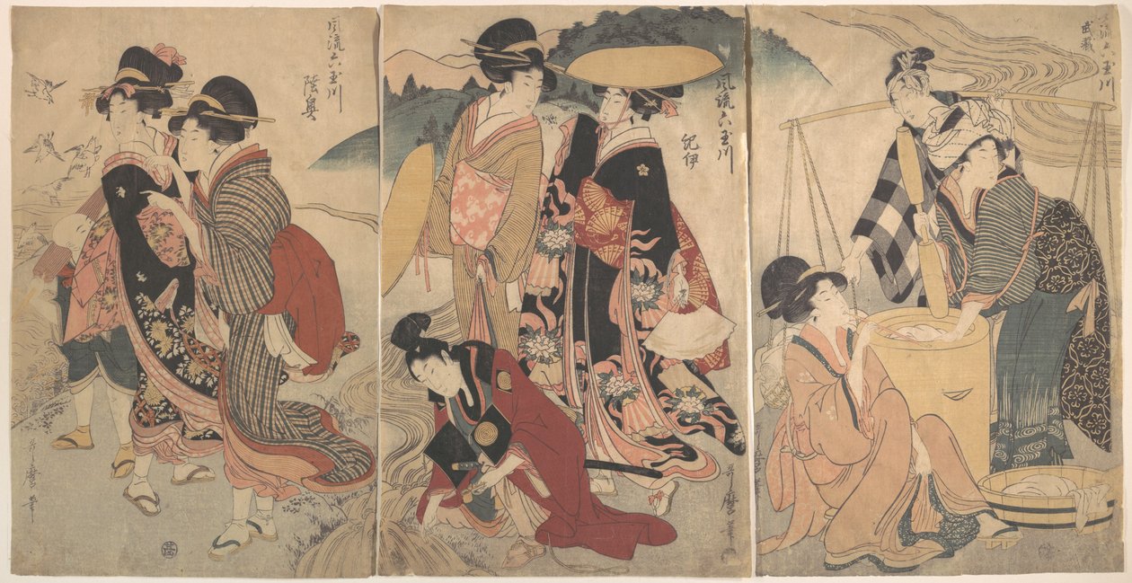 Kvinder og en mand på landet; et eller andet optog(?) af Kitagawa Utamaro