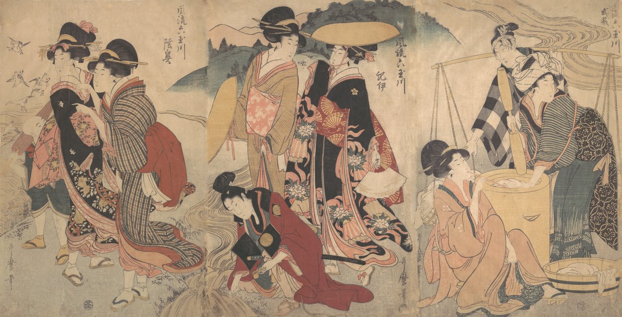 Women and a Man in the Country, Some-konkurrence, slutningen af det 18.-begyndelsen af det 19. århundrede. af Kitagawa Utamaro
