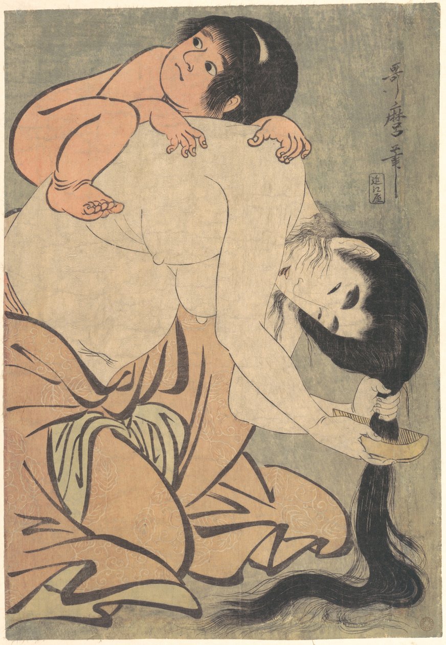 Yamauba reder sit hår med Kintarō af Kitagawa Utamaro