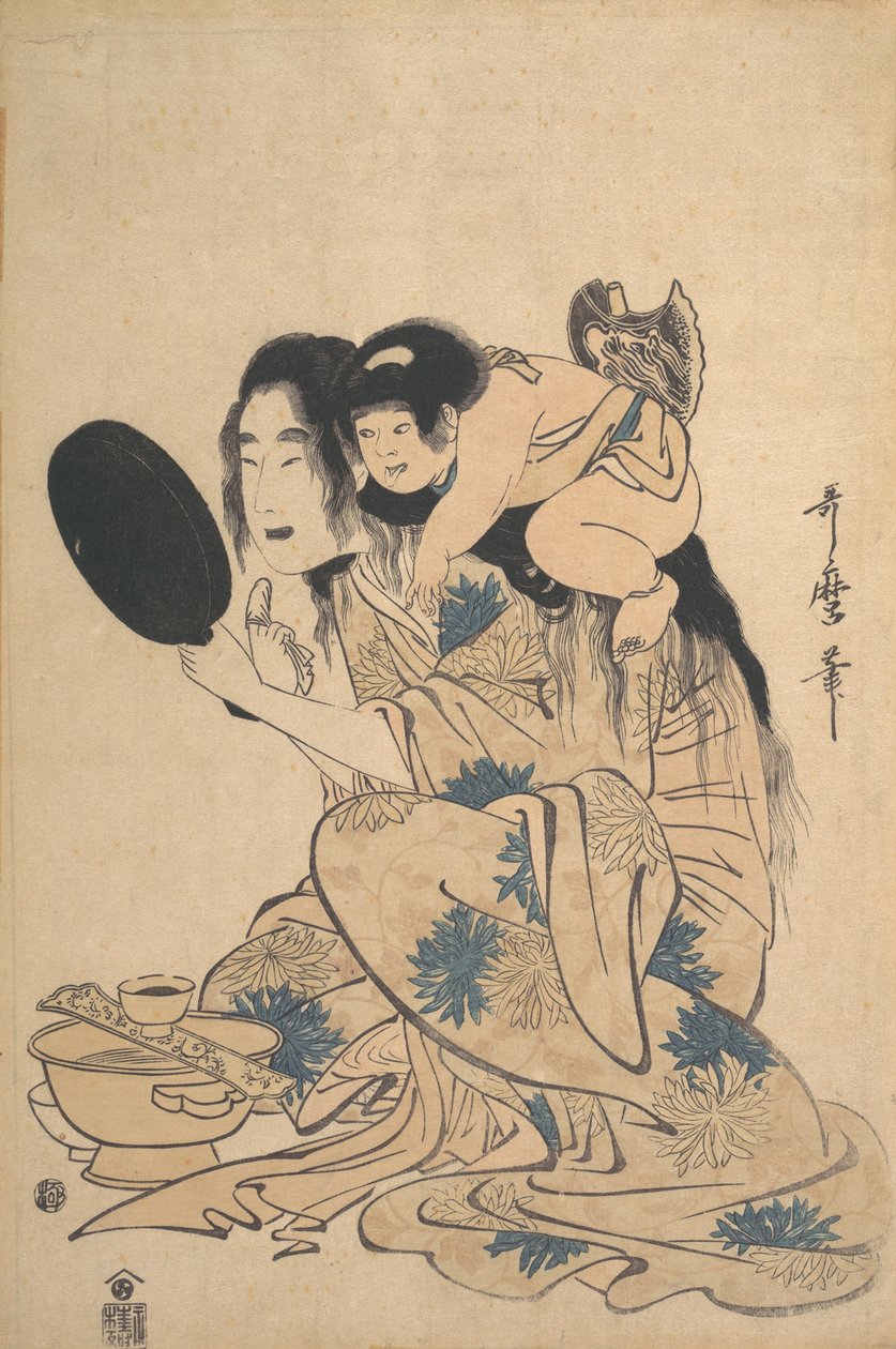 Yamauba sortner sine tænder og Kintoki, ca. 1795. af Kitagawa Utamaro