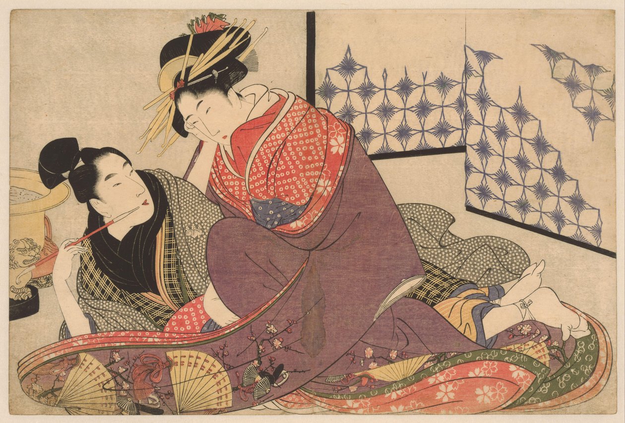 Ung mand, der ryger med en kurtisane Jonge mand mødte courtisane Negai no itoguchi (serietitel) af Kitagawa Utamaro