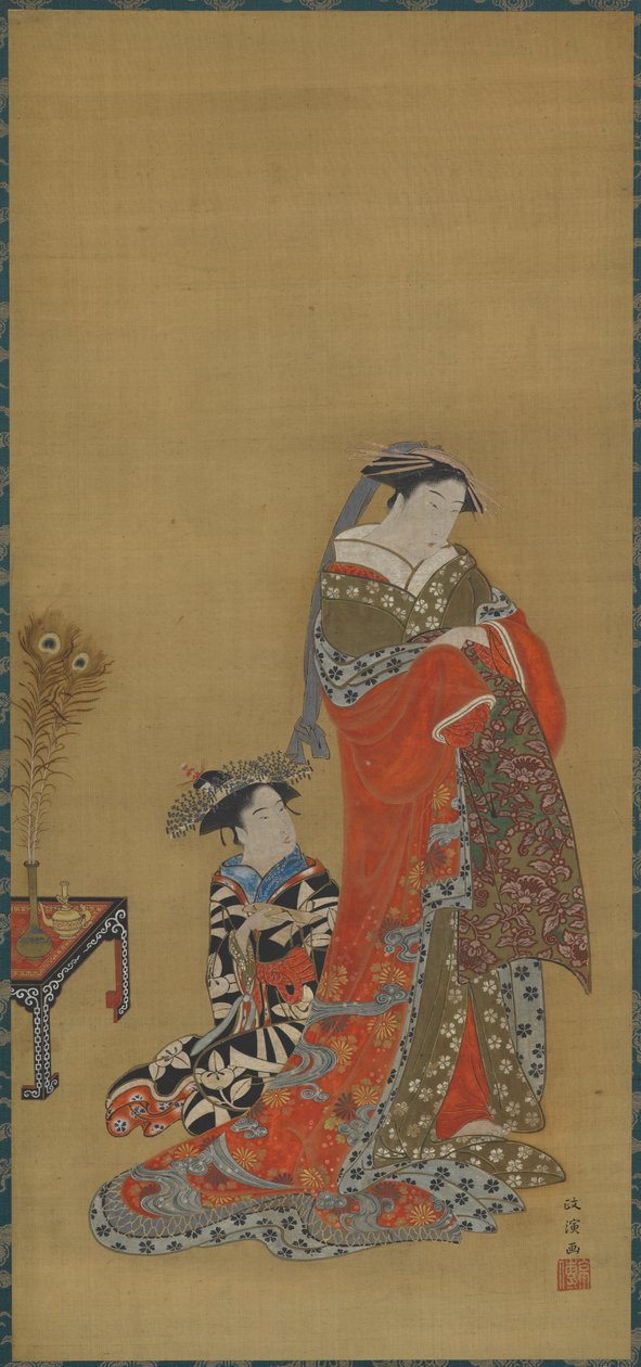 En kurtisane og ledsager, slutningen af det 18.-begyndelsen af det 19. århundrede. af Kitao Masanobu