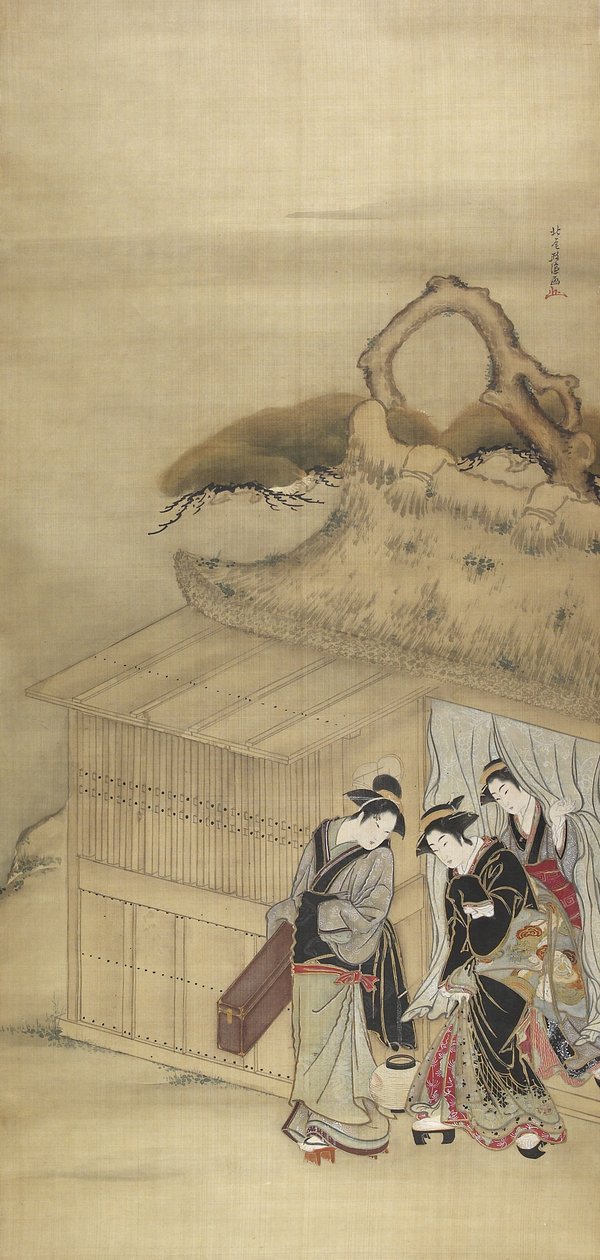 Nikuhitsu ukiyo-e: Geisha på vej til en natlig opgave, ca. 1784 af Kitao Masanobu