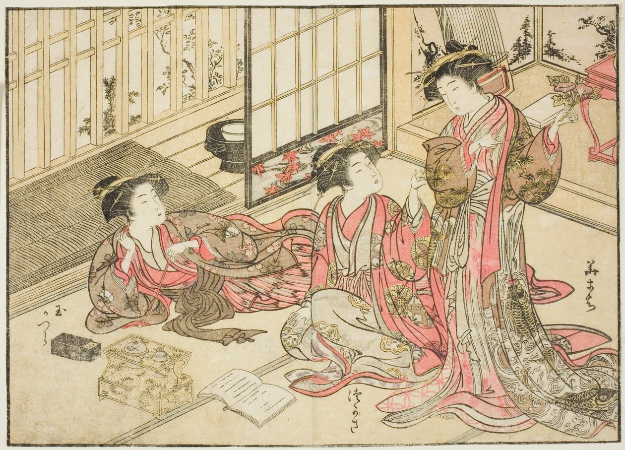 Kurtisaner fra Kado Daikokuya, fra bogen "Mirror of Beautiful Women of the Pleasure Quarters (Seiro bijin awase sugata kagami)," vol. 2 af Kitao Shigemasa