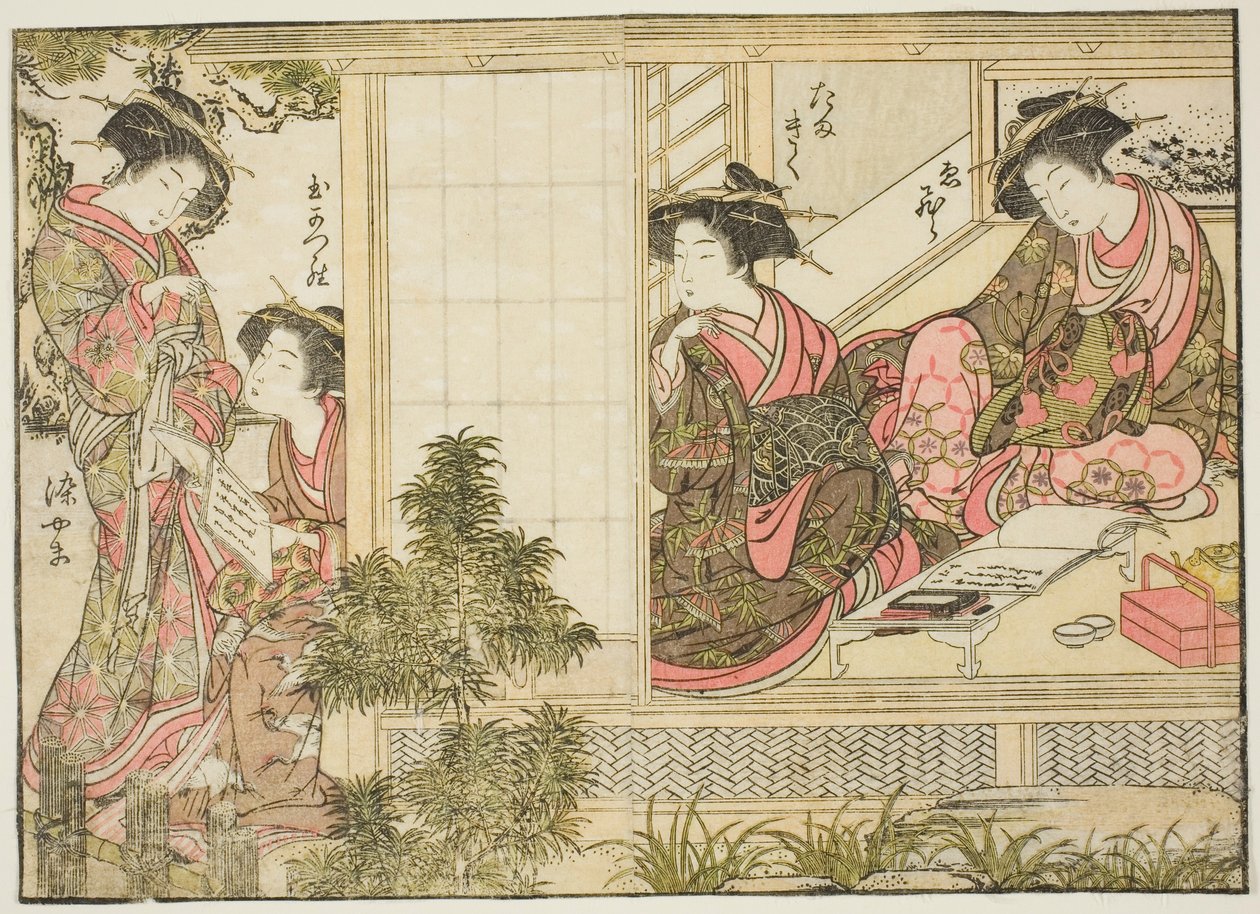 Courtesans of Oebuji, fra bogen "Mirror of Beautiful Women of the Pleasure Quarters (Seiro bijin awase sugata kagami)," vol. 2 af Kitao Shigemasa