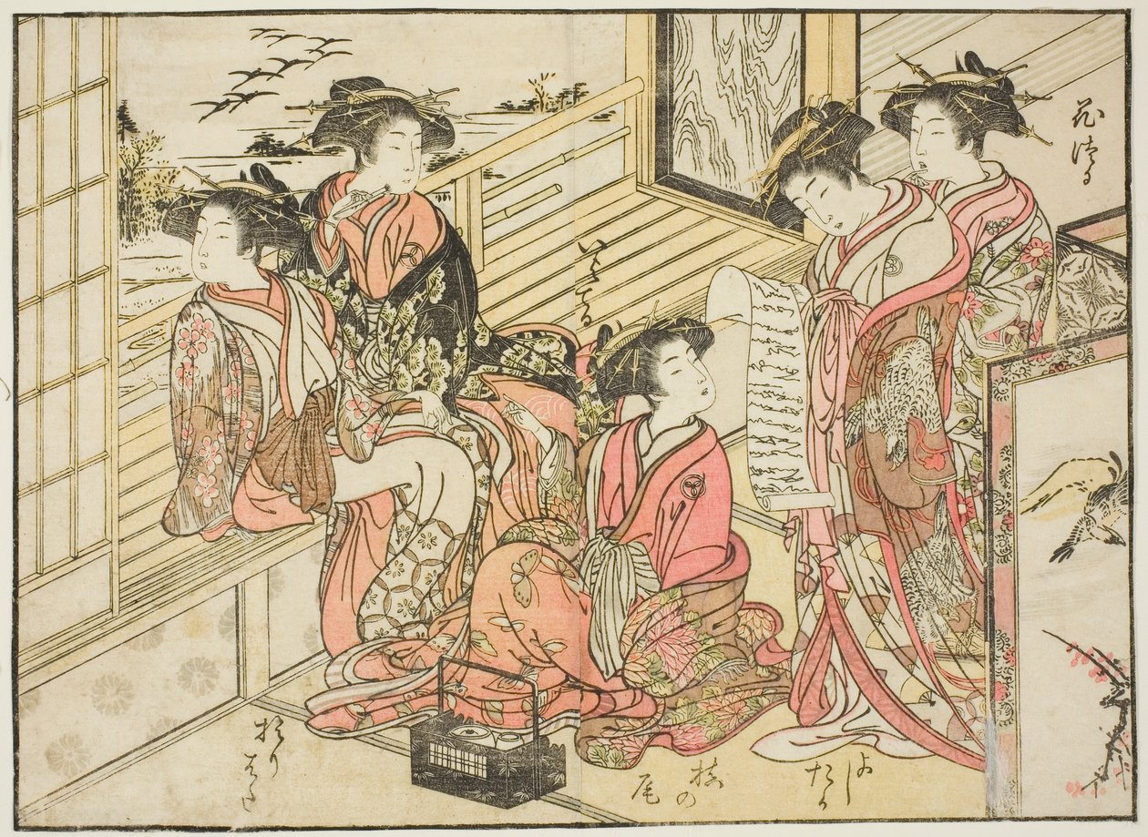 Courtesans of Okamoto, fra bogen "Mirror of Beautiful Women of the Pleasure Quarters (Seiro bijin awase sugata kagami)," vol. 2 af Kitao Shigemasa