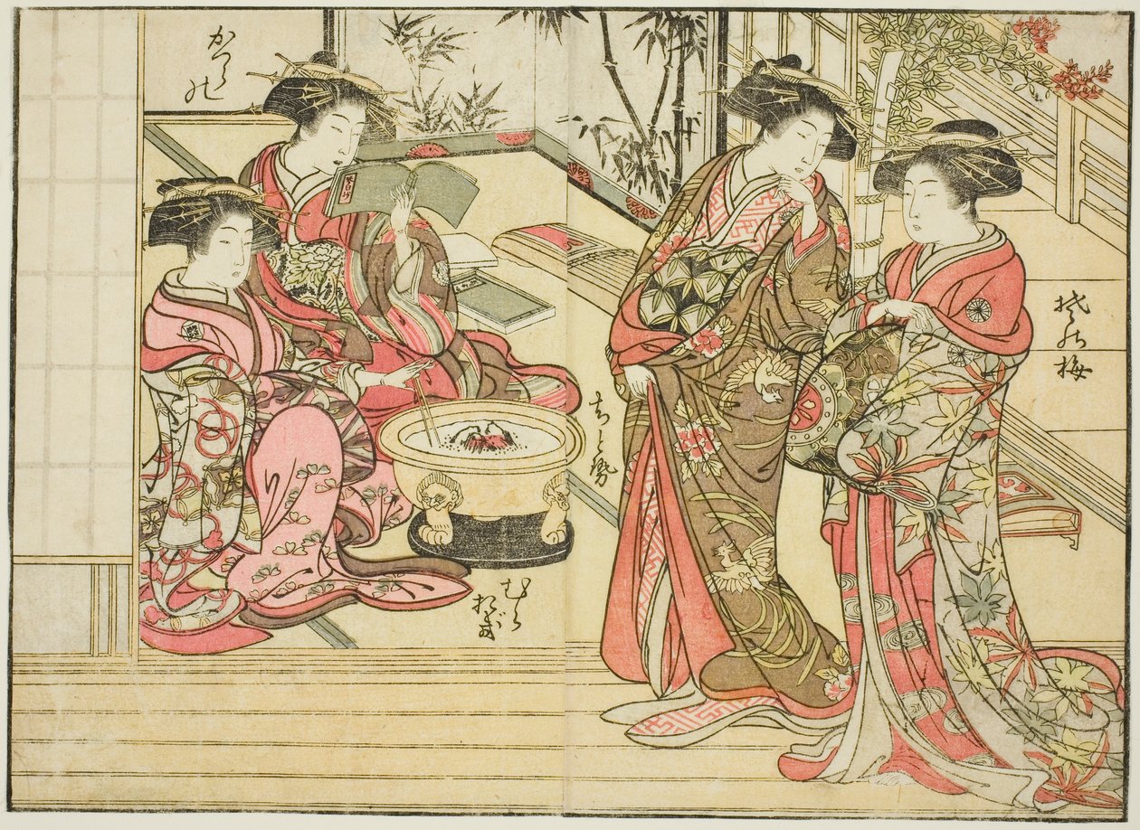 Courtesans of Otawaraya, fra bogen "Mirror of Beautiful Women of the Pleasure Quarters (Seiro bijin awase sugata kagami)," vol. 2 af Kitao Shigemasa