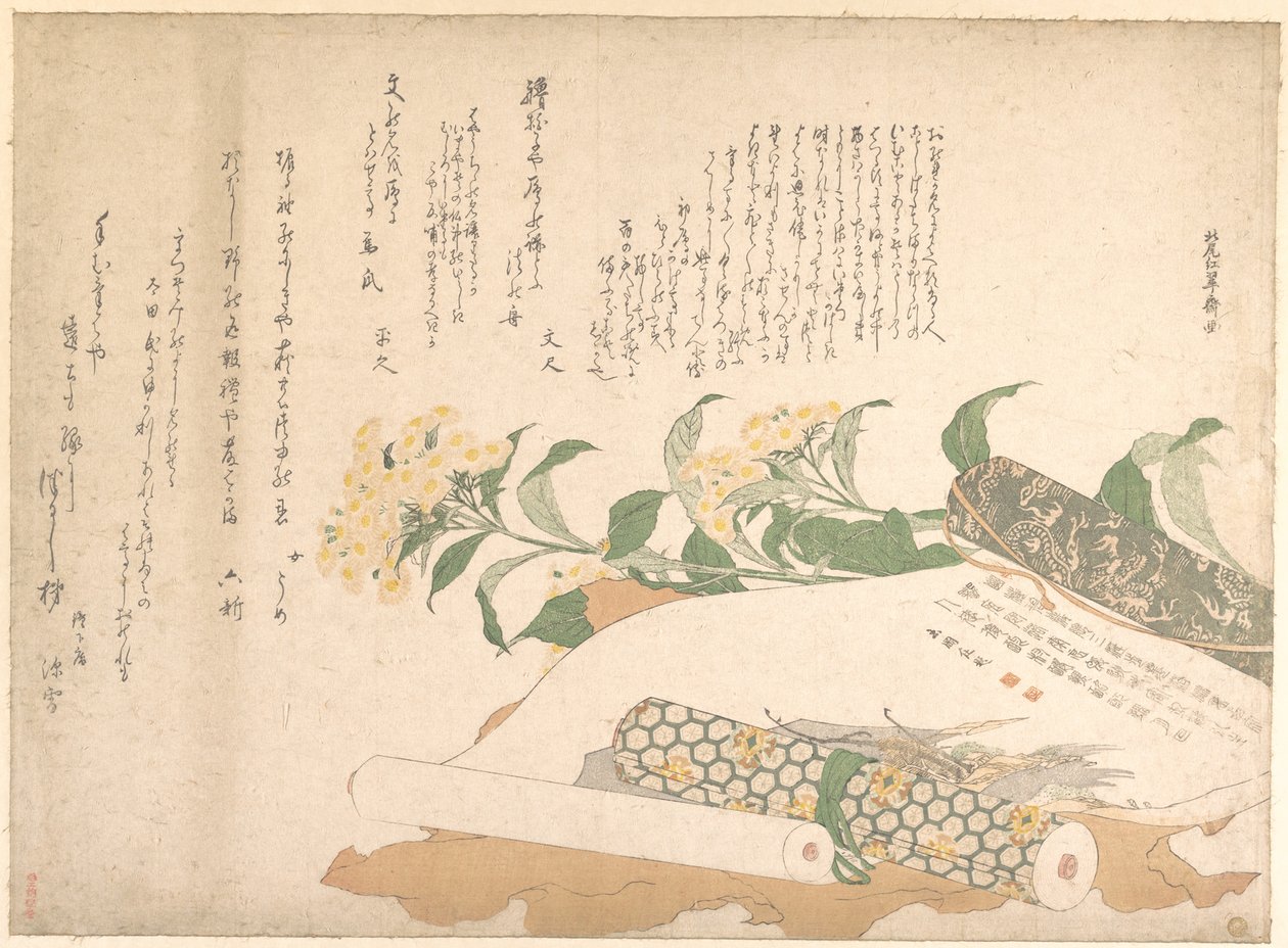 Tusindfryd og to makimono af Kitao Shigemasa