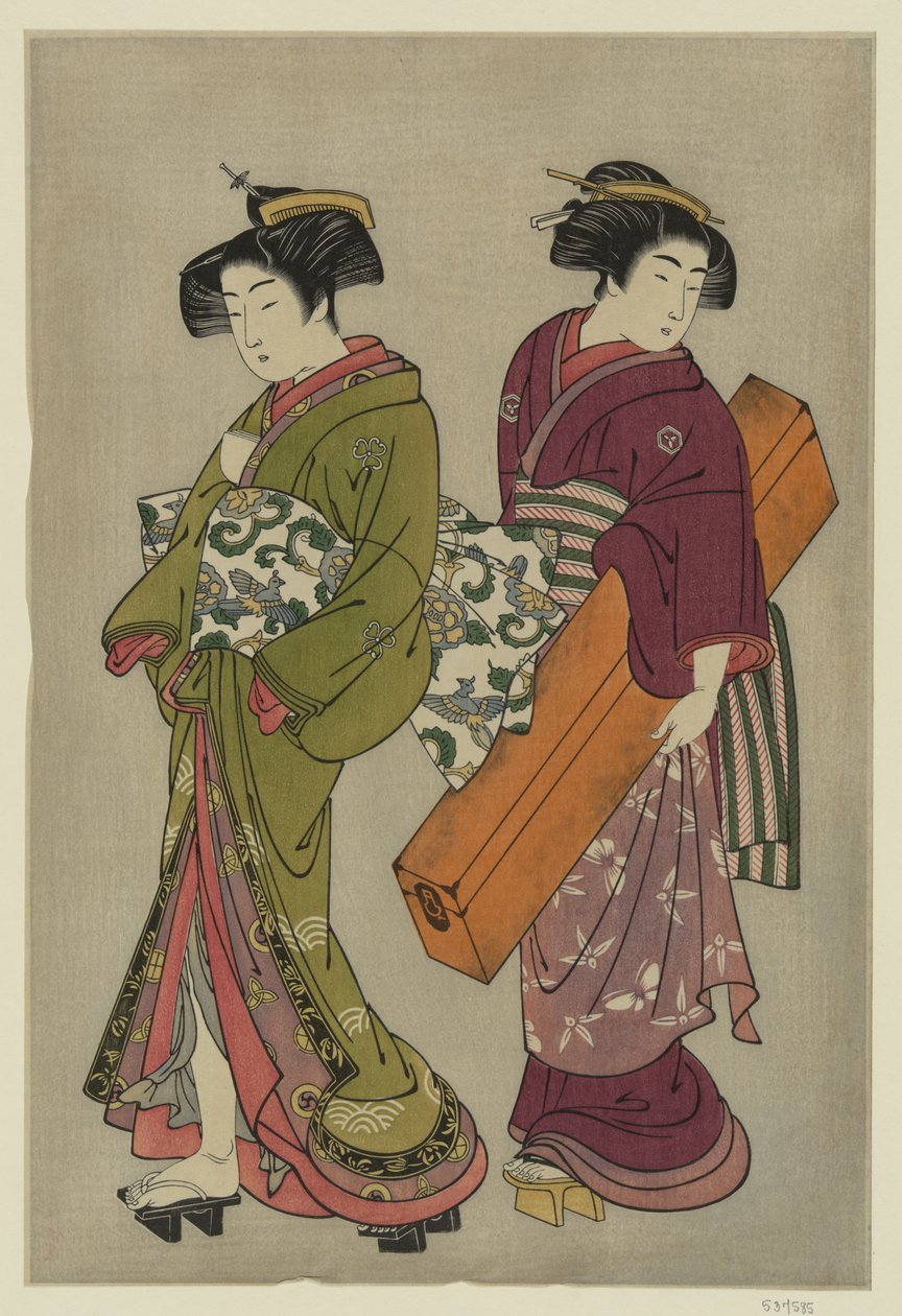 Kitao Shigemasa (1777) Geisha og en tjener, der bærer hendes shamisen-kasse af Kitao Shigemasa