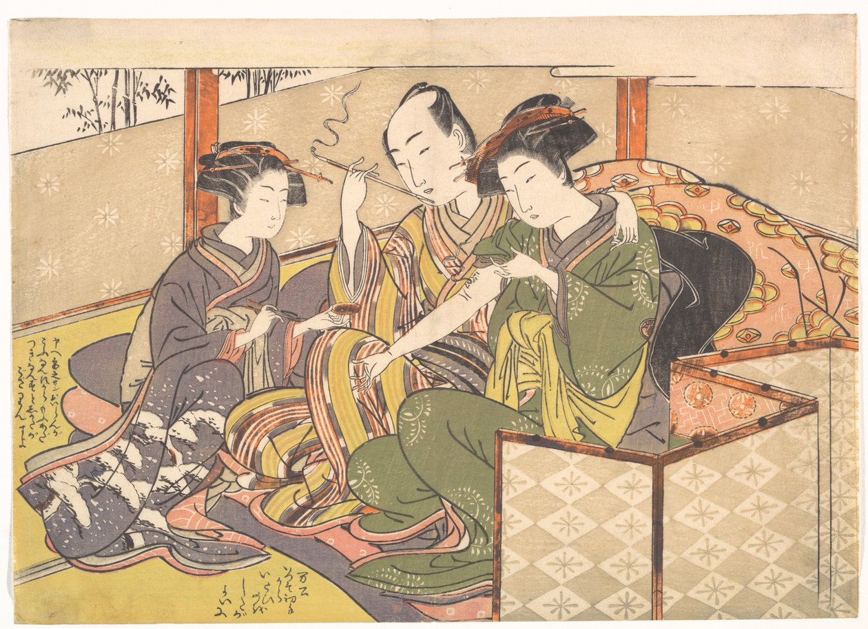 Tjenestepige, der påfører medicin på en geishas arm af Kitao Shigemasa
