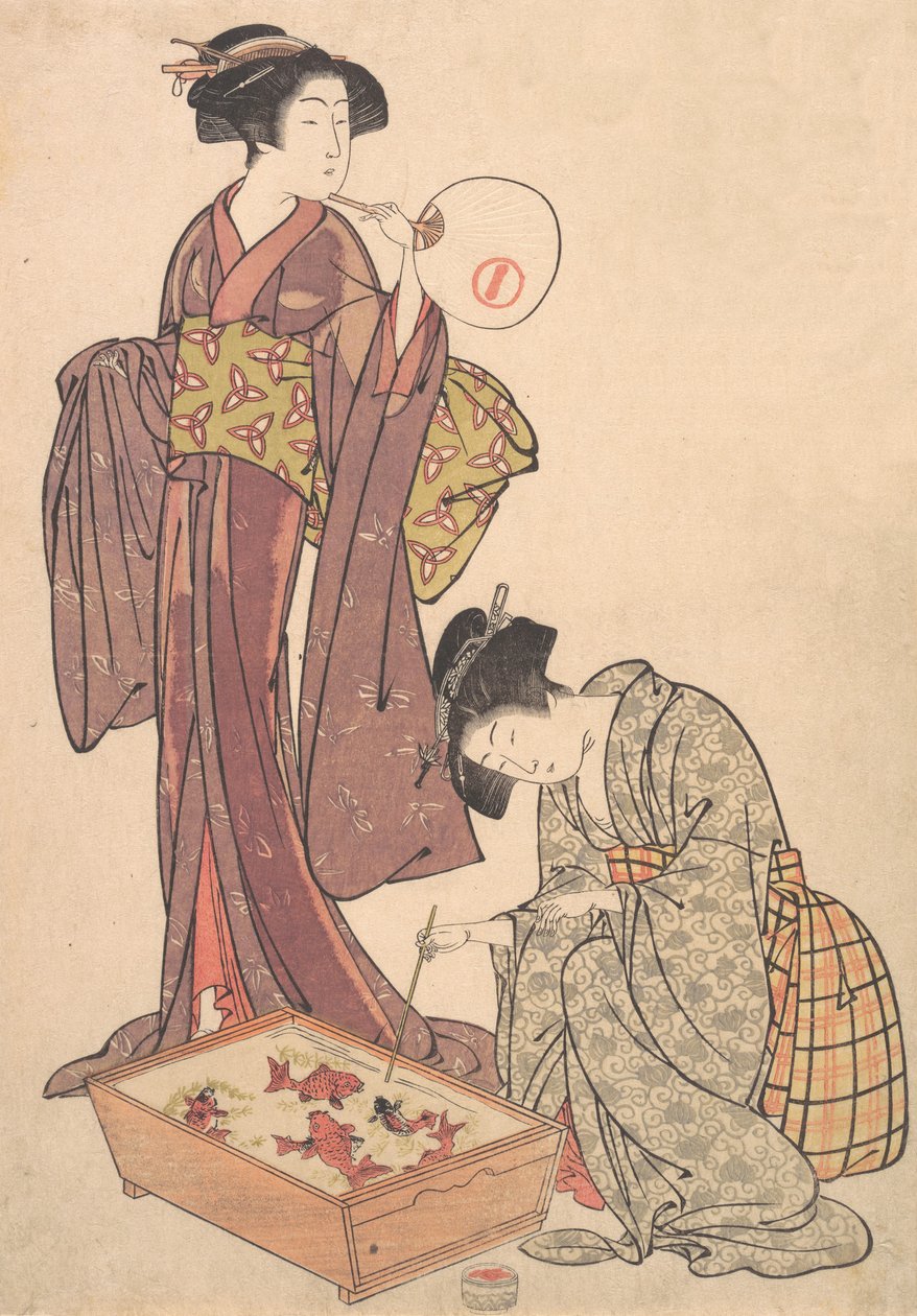 To kvinder, der fodrer fisk, 1739-1820. af Kitao Shigemasa