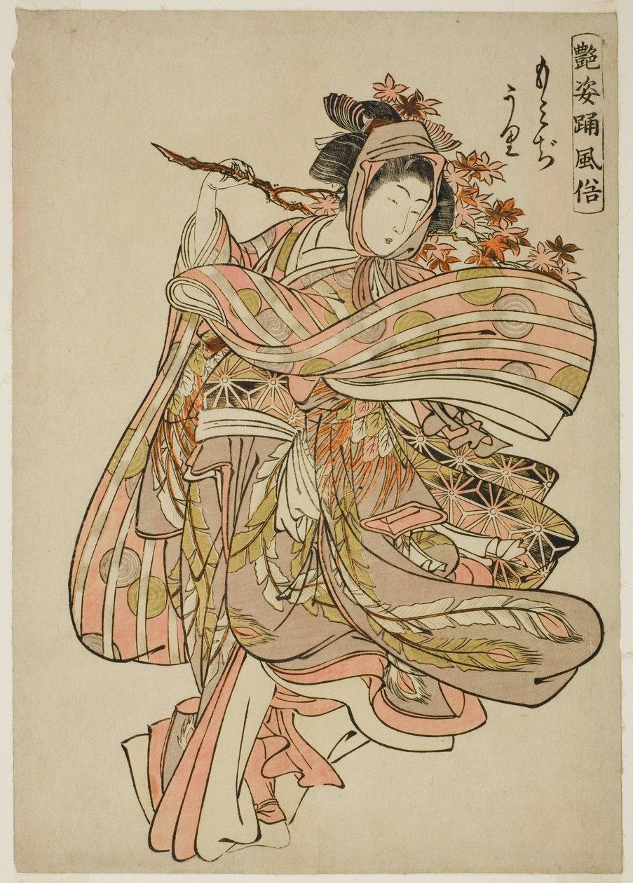 Se Maple Leaves (Momijigari), fra serien "Dance Customs of Captivating Figures (Adesugata odori fuzoku)" af Kitao Shigemasa