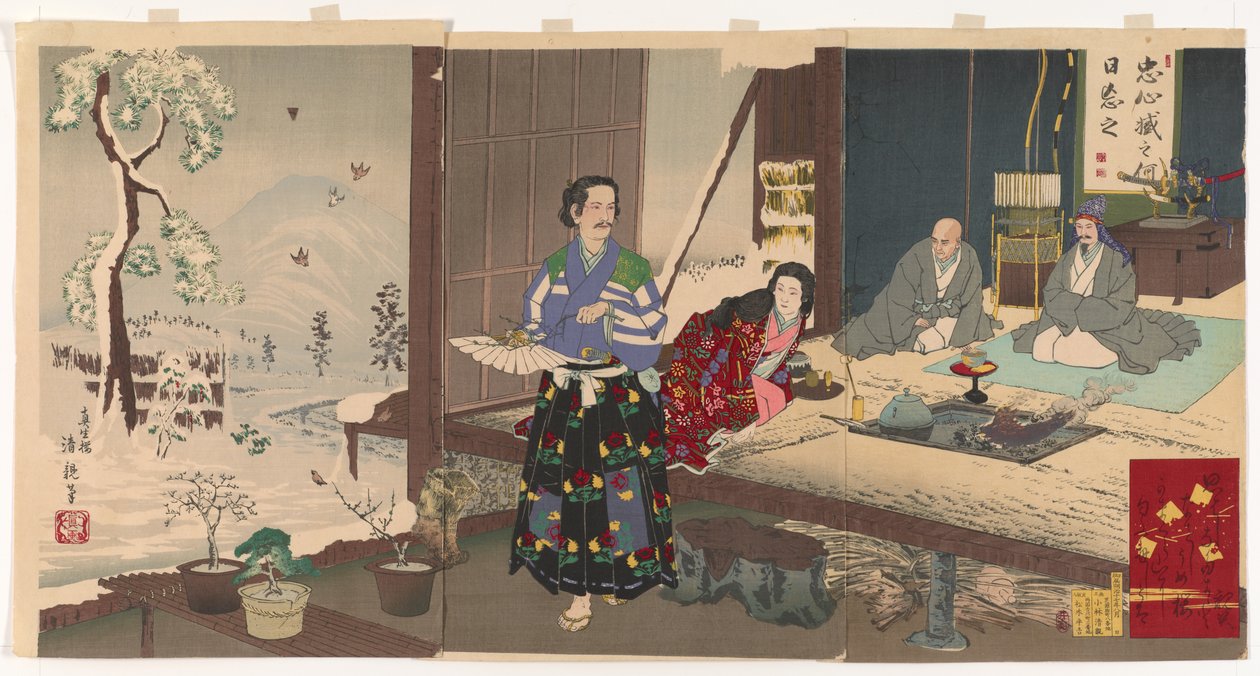 Chushingura, Yuranosuke på pension (træbloktryk, blæk og farve på papir) af Kiyochika Kobayashi