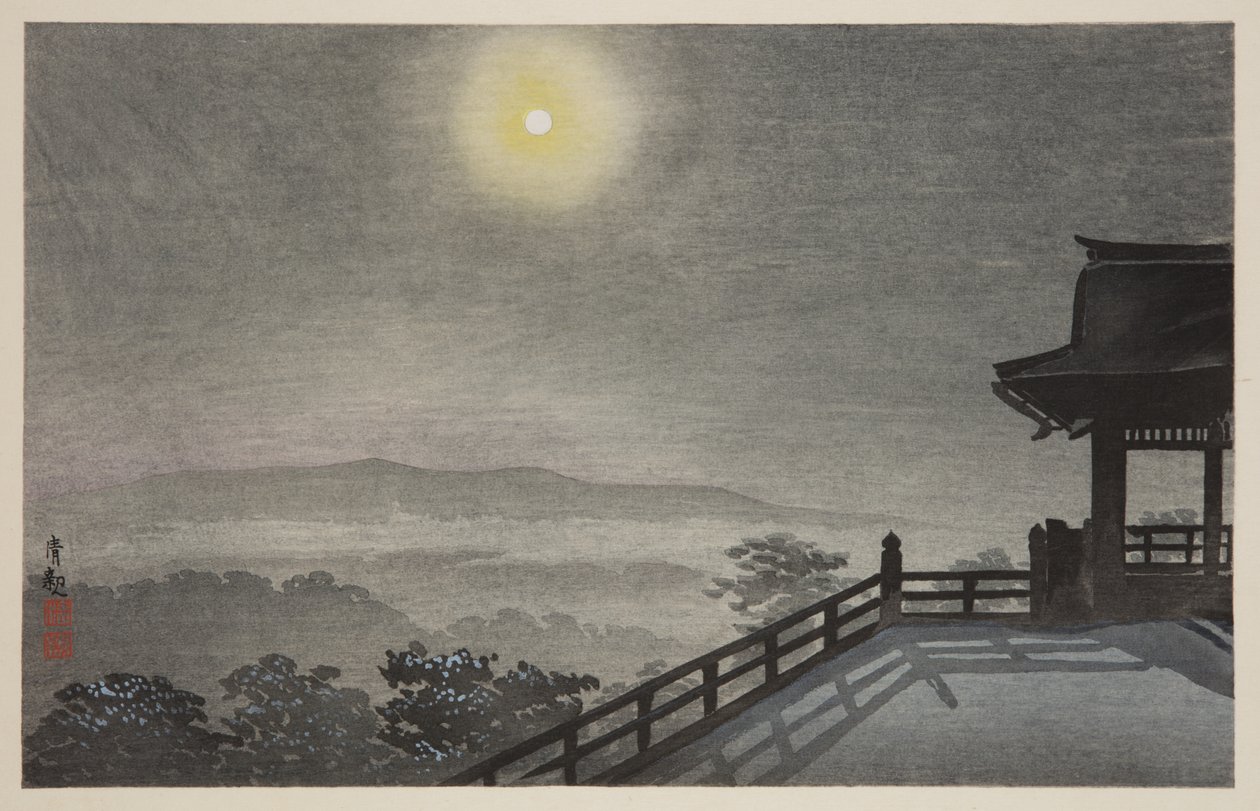 Kølig måneaften på Kiyomizudo i den østlige hovedstad (T?to Kiyomizud? hiya tsukiyo) (træbloktryk i farver) af Kiyochika Kobayashi