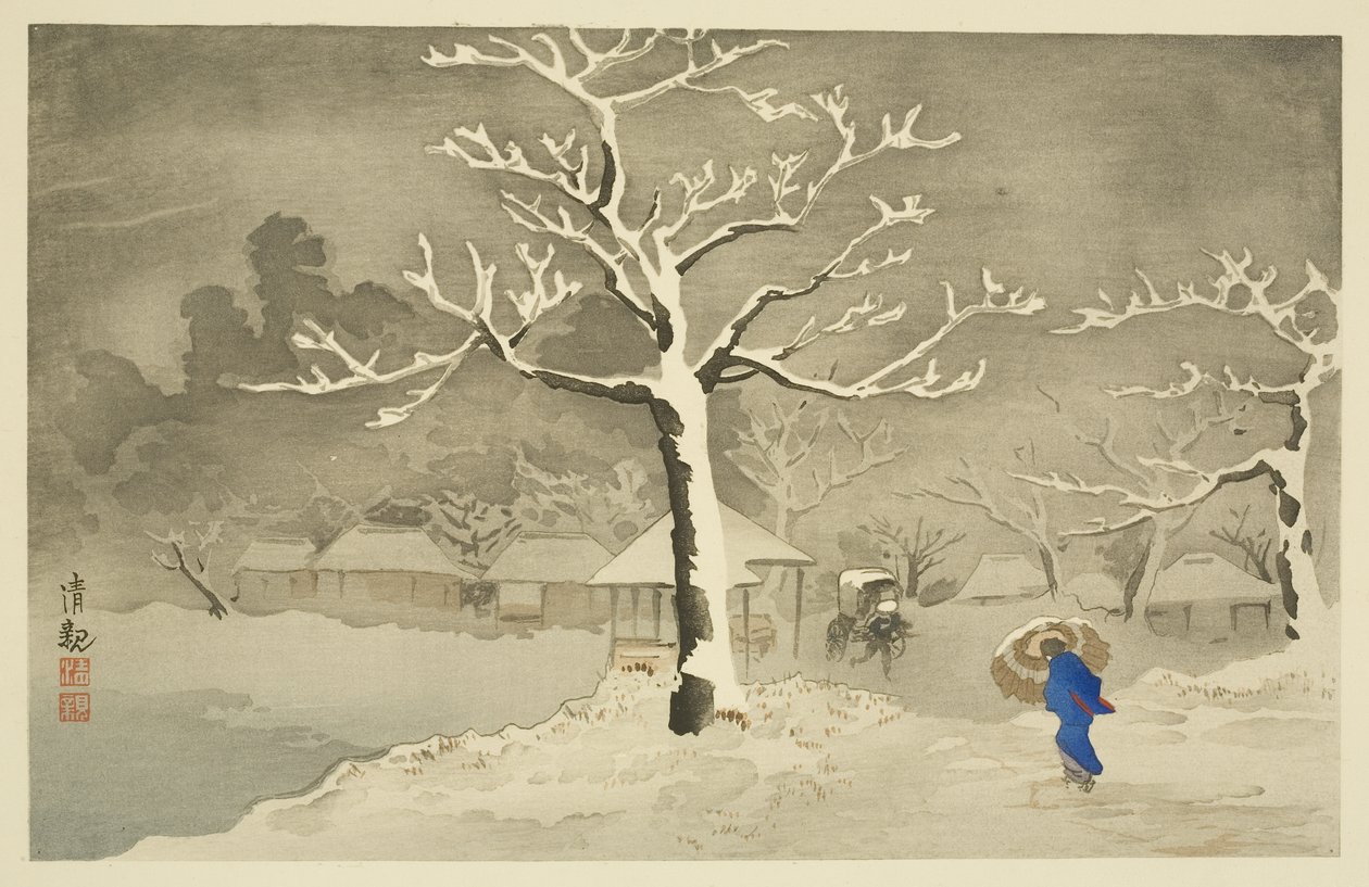 Nedre dæmning ved Mimeguri, Mukojima (træblok i farver) af Kiyochika Kobayashi