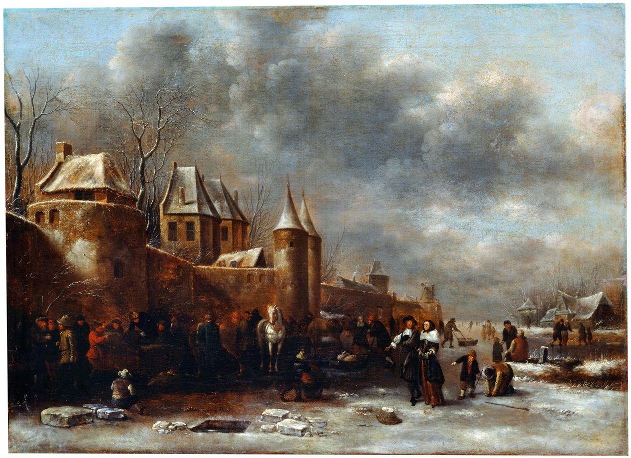 Et slot ved flodbredden, 1600-tallet af Klaes Molenaer