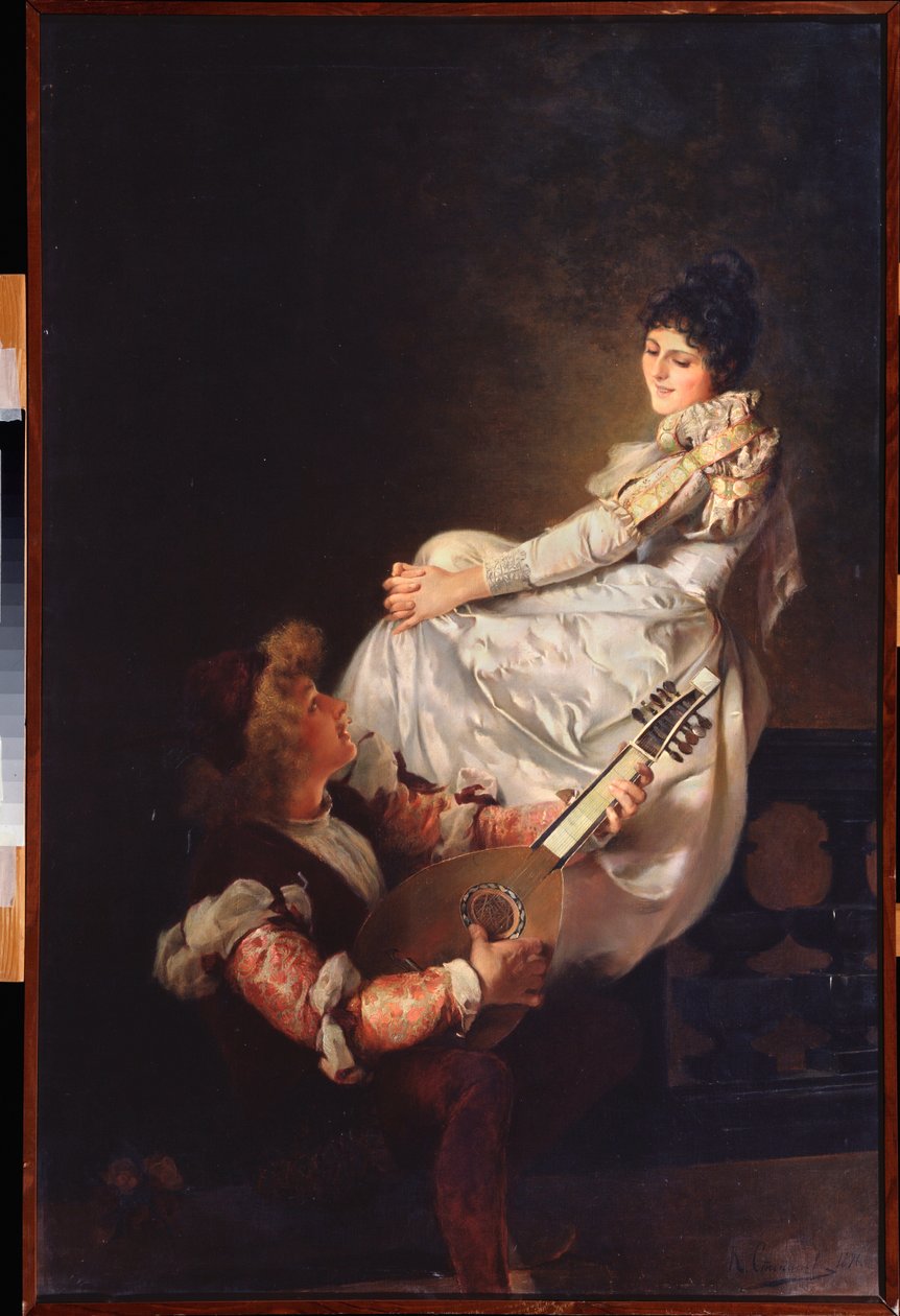 A Love Song (A Love Song) - Maleri af Klavdi Stepanovich Stepanov (1854-1910), olie på lærred af Klavdi Petrovich Stepanov