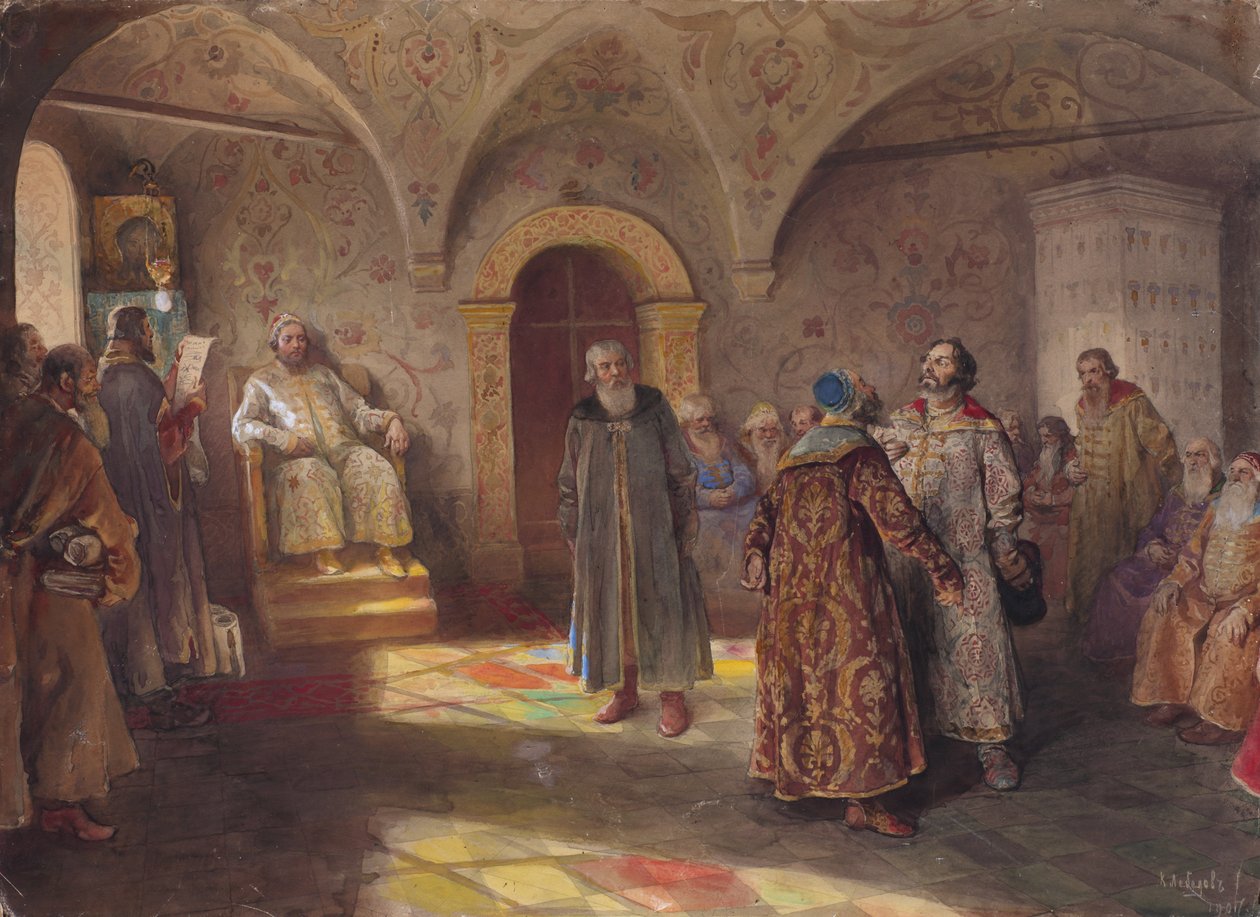 Zar og boyarer, 1907. af Klavdi Vasilyevich Lebedev