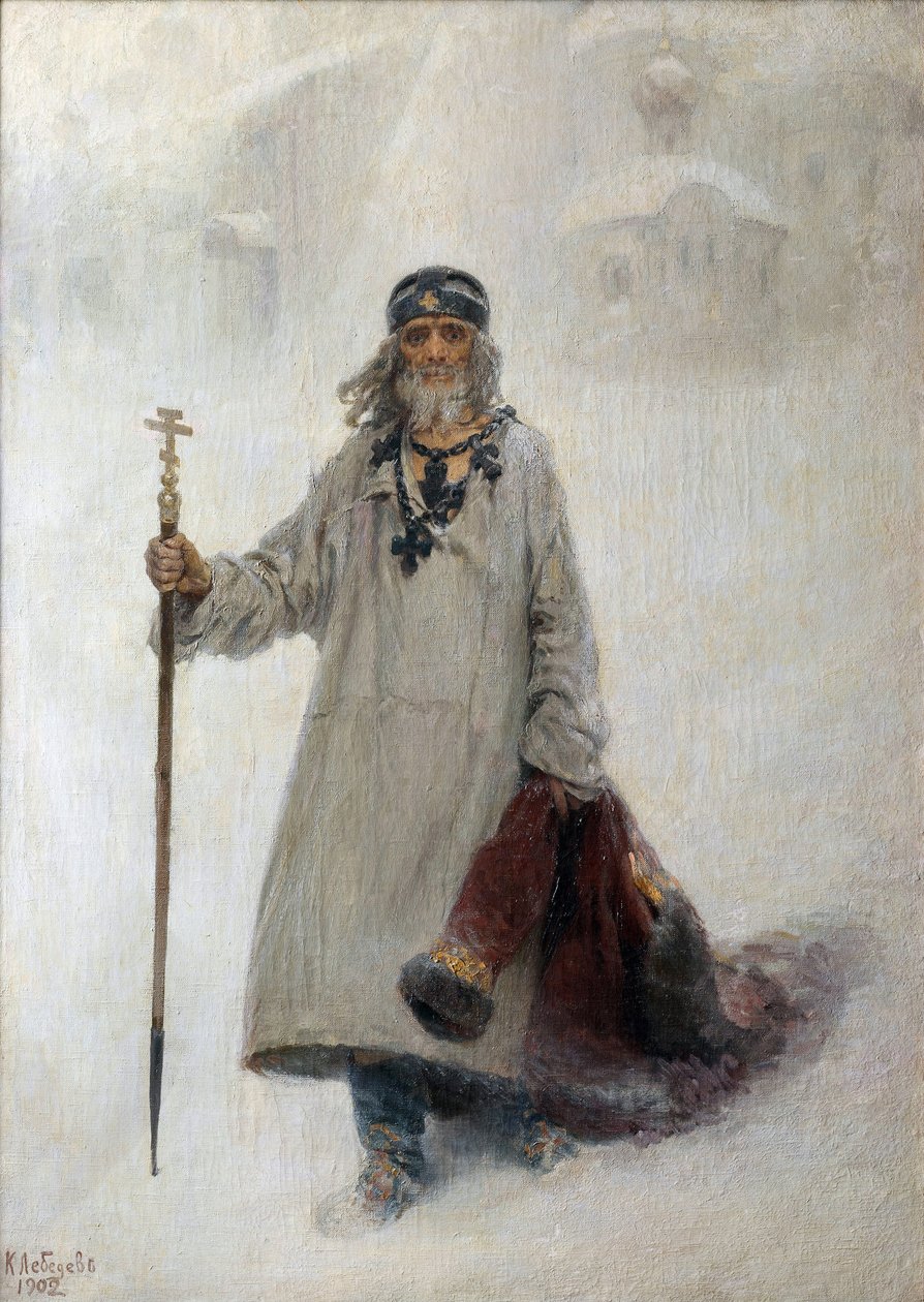 Basil den salige (Vassili eller Basil the Fool in Christ eller Basil the Beni af Klavdiy Vasilievich Lebedev