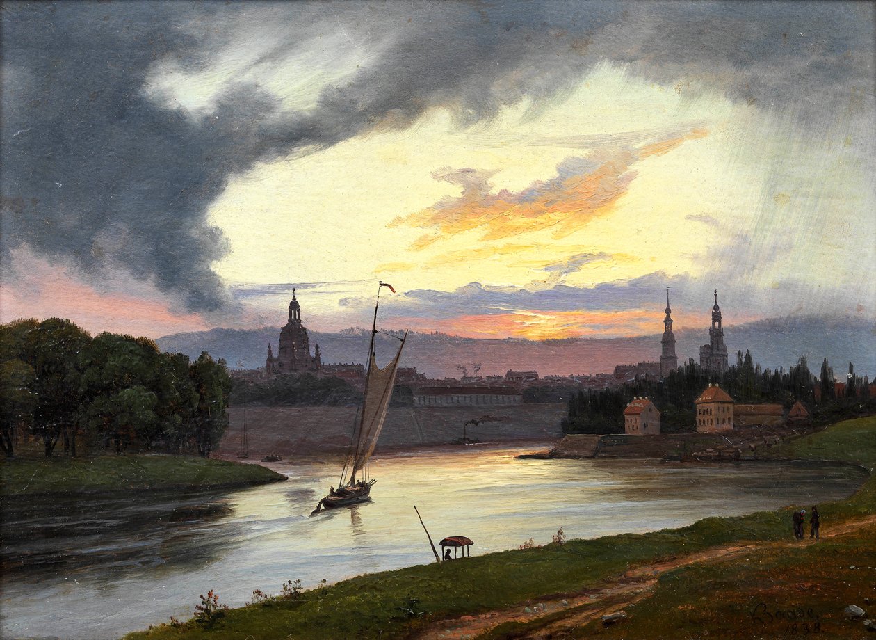 Norsk:  Dresden ved solnedgang Dresden ved solnedgang af Knud Baade