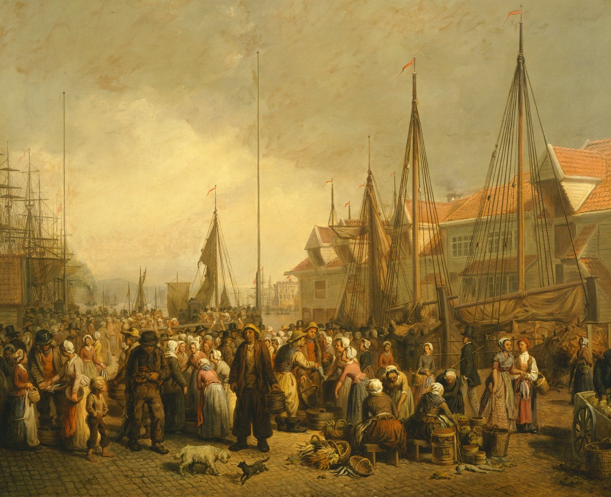 Fiskemarked i Bergen af Knud Bergslien, Norge 1800-tallet af Knud Bergslien