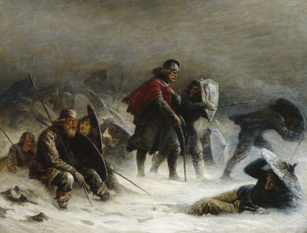 Kong Sverre i snestorm i Vossbjergene af Knud Bergslien