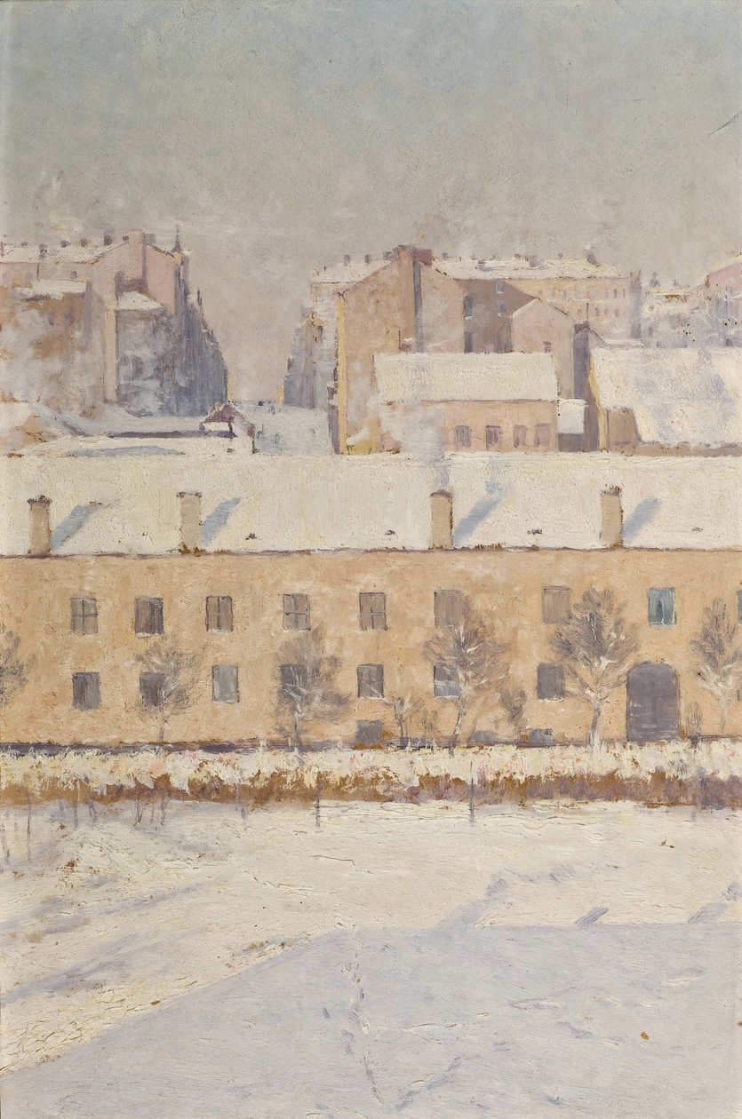 En vinterscene. Motiv fra det sydlige Stockholm, 1886 (olie på papir) af Knut Axel Lindman