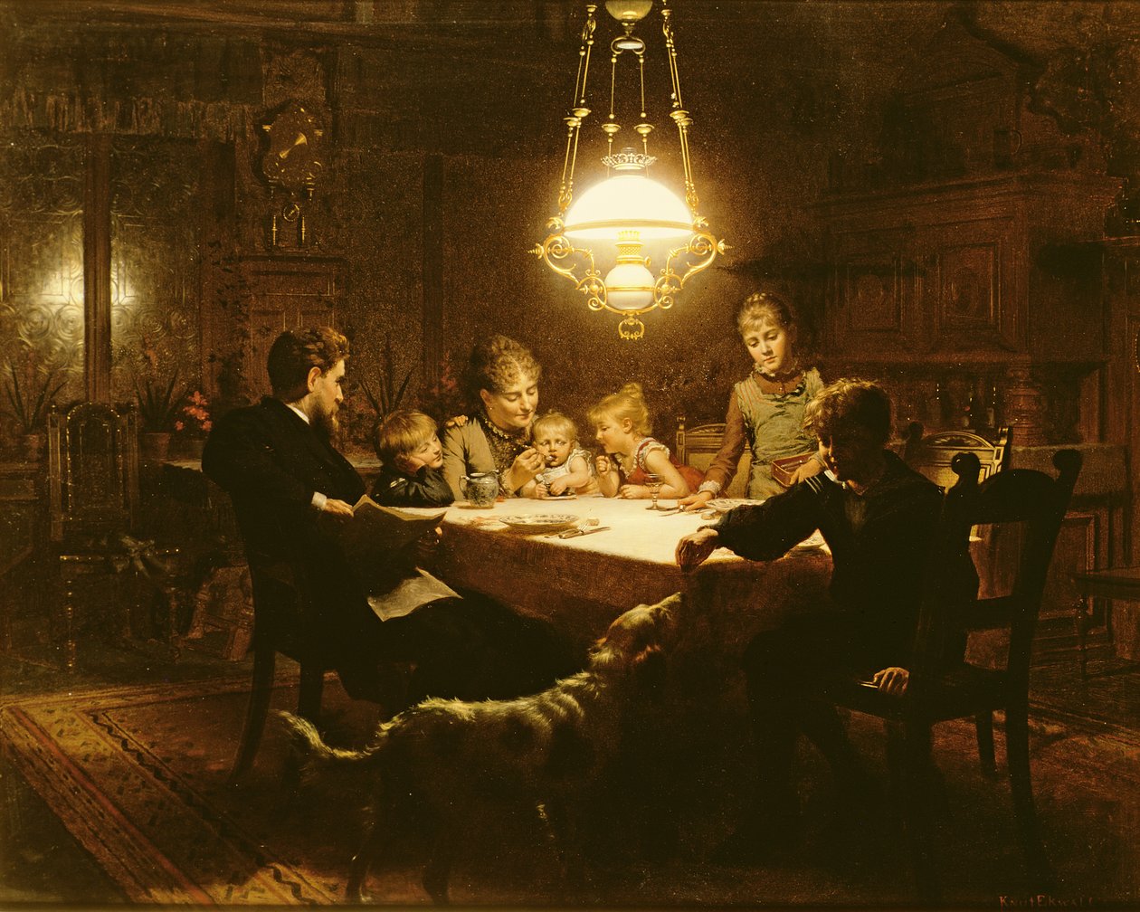 Familieaften i lampelyset, 1800-tallet af Knut Ekvall