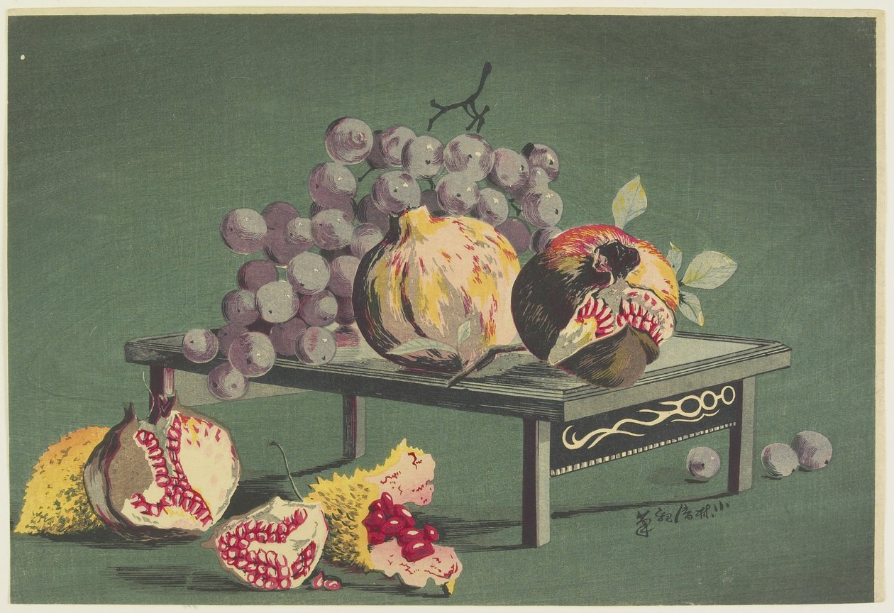 Granatæbler og druer, 1879-1881 af Kobayashi Kiyochika