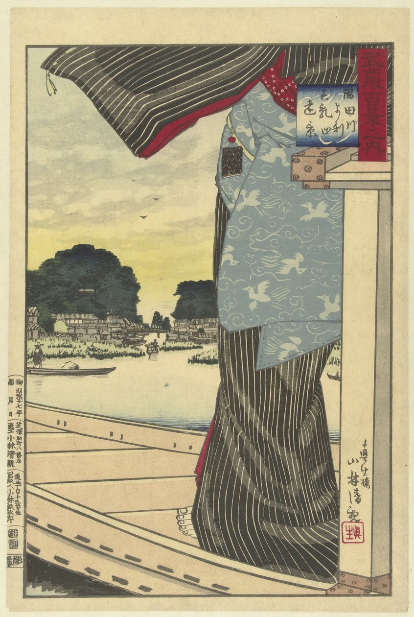 Udsigt over Matsuchiyama fra Sumida-floden Sumidagawa yori Matsuchiyama no enkei (titel på objekt) Et hundrede udsigter over Musashi-provinsen (serietitel) Musashi hyakkei no uchi (serietitel på objekt) af Kobayashi Kiyochika