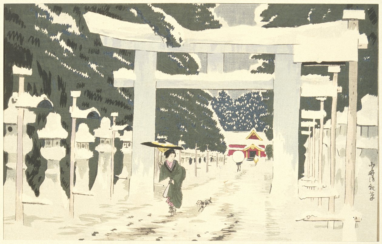 Kraftigt snefald ved Tōshōgū-helligdommen i Ueno af Kobayashi Kiyochika