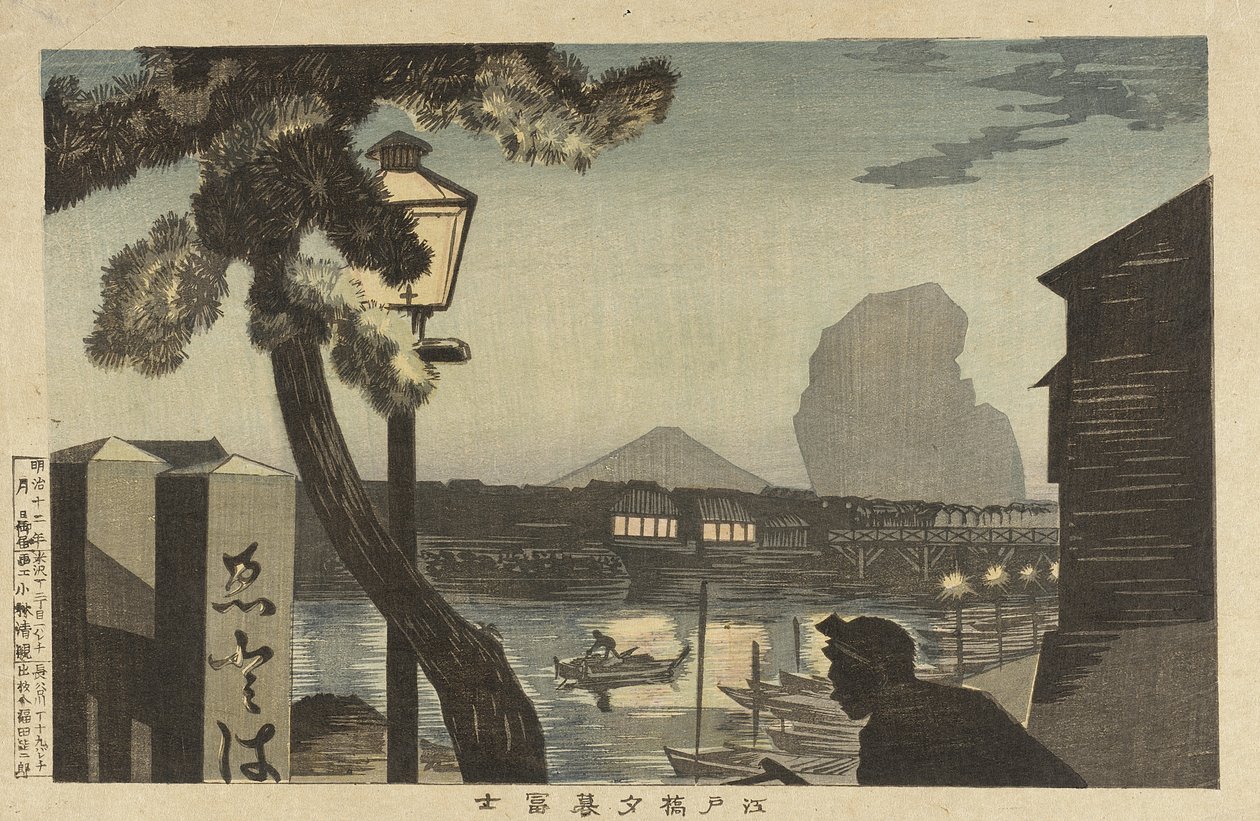 Fuji-bjerget i skumringen set fra Edo-broen af Kobayashi Kiyochika