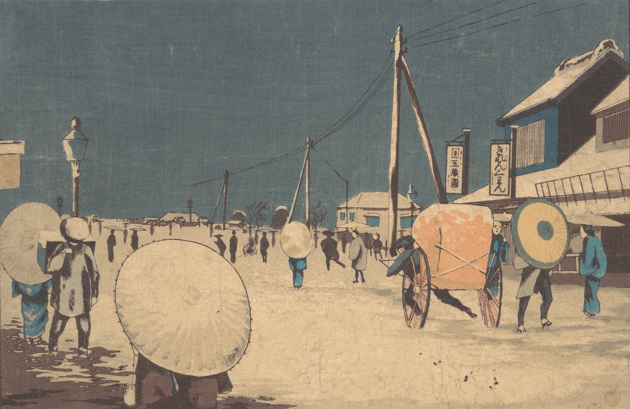 Gadescene i udkanten af Edo på en aften om vinteren, ca. 1878. af Kobayashi Kiyochika