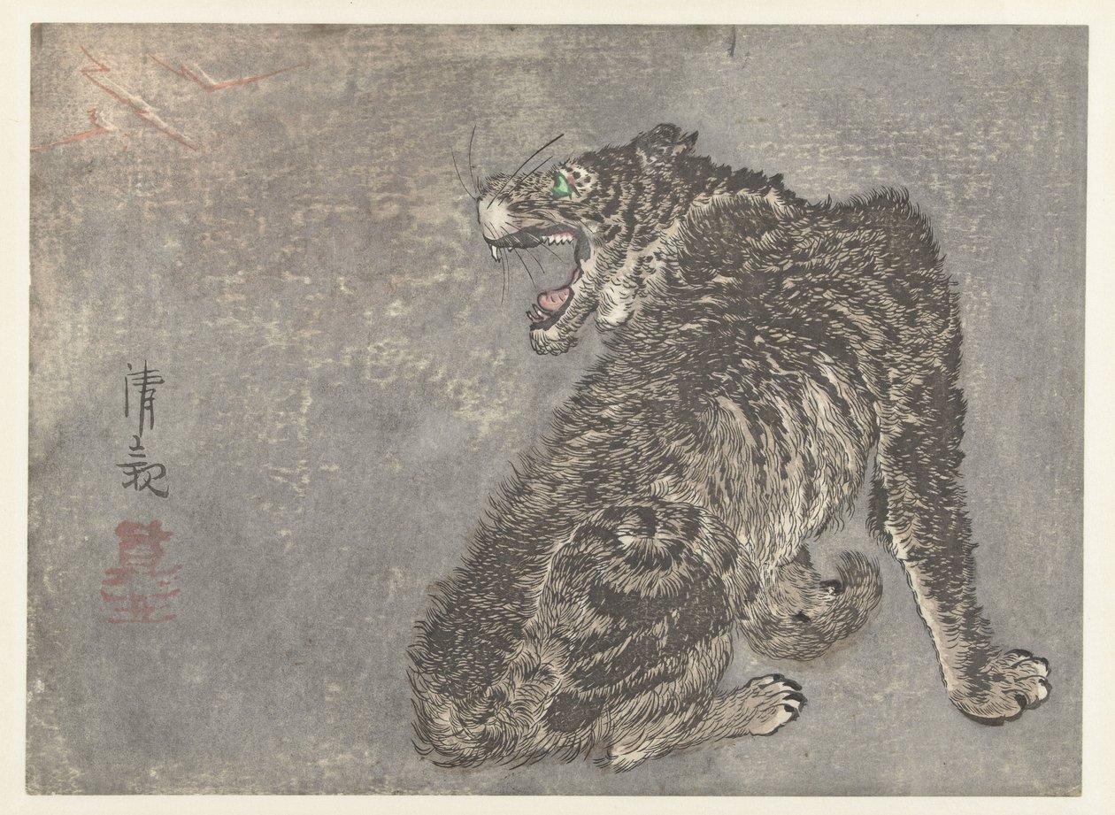 Tiger og lyn af Kobayashi Kiyochika