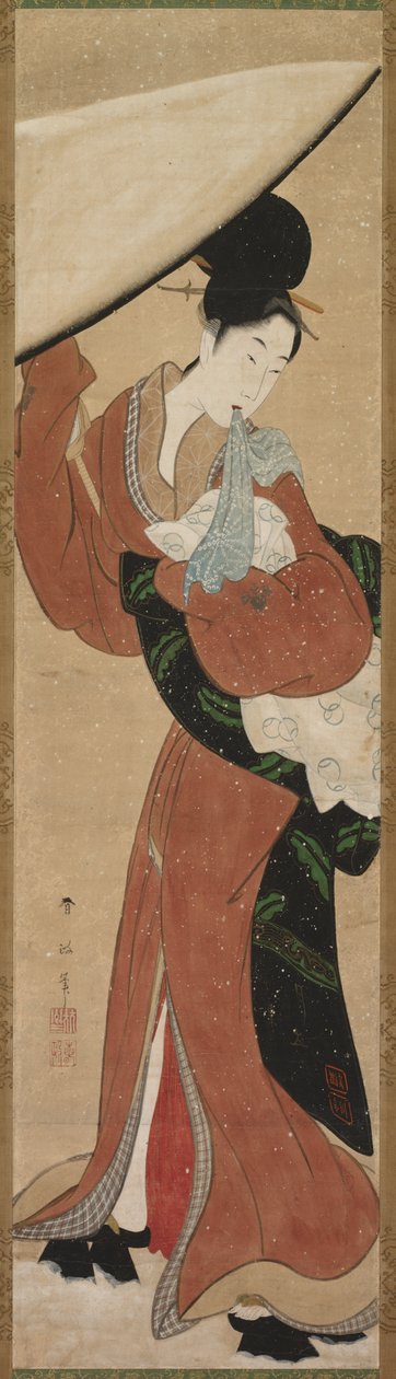 Dame med en parasol, begyndelsen af 1800-tallet. af Koikawa Harumasa