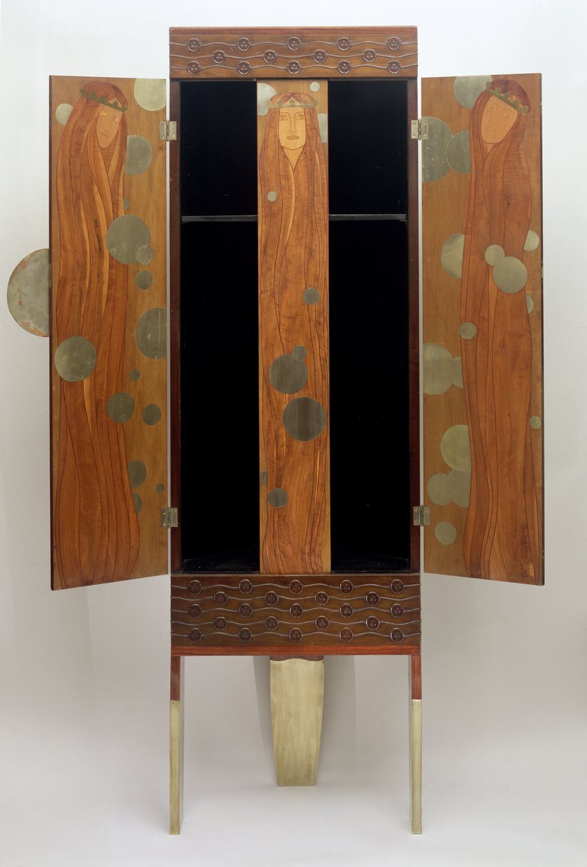 The Enchanted Princesses Cabinet, ca. 1900 (forskellige træsorter, påført glas, forniklet kobber) (se 84710) af Koloman Moser