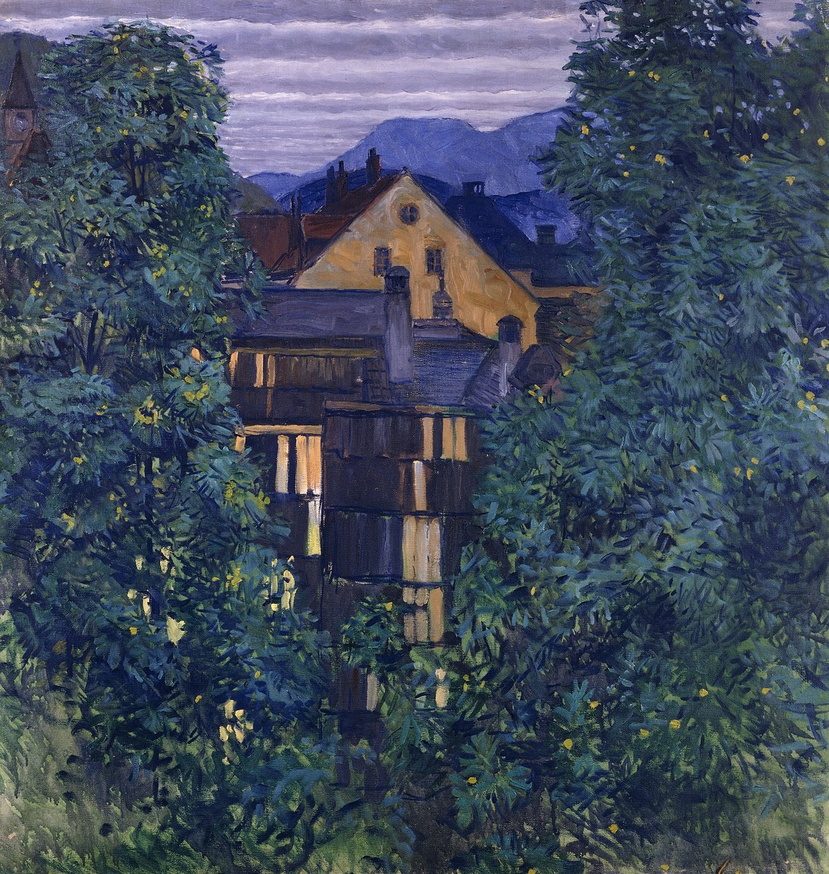 Oversigt over Payerbach, i baggrunden Rax; Udsigt gennem Payerbach, i baggrunden Rax, ca. 1912-1913 af Koloman Moser