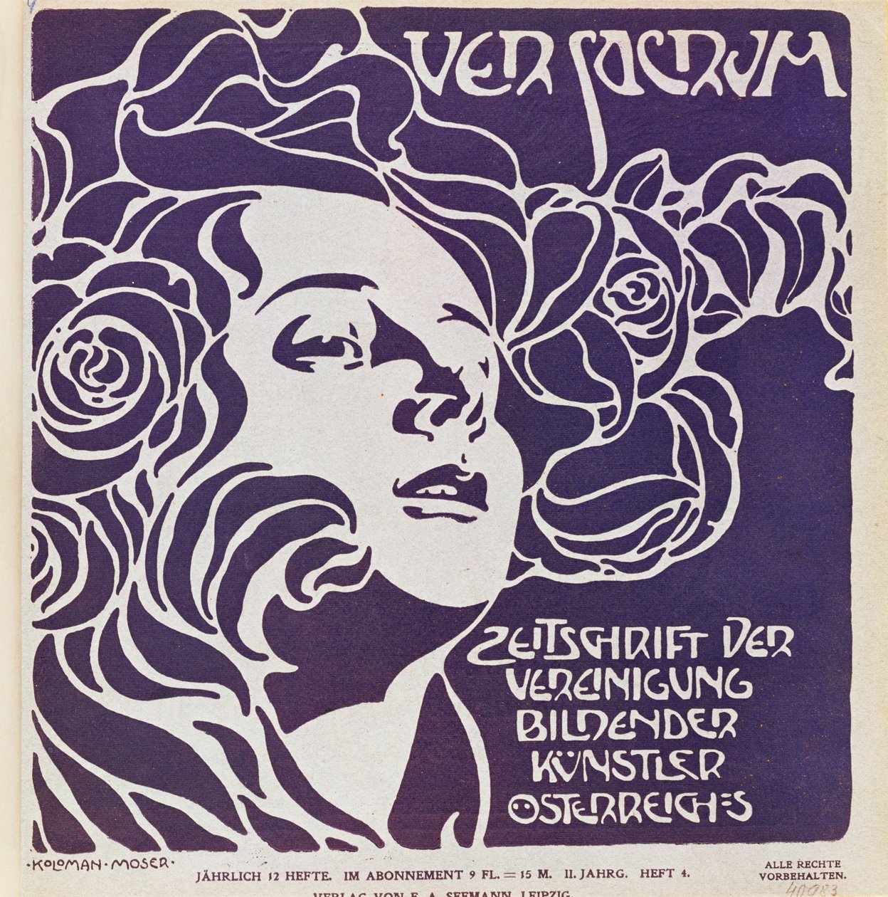 Forside til det 4. nummer i 1899 af Ver Sacrum, tidsskriftet for kunstnerne i Art Nouveau Sezession-bevægelsen ... af Koloman Moser