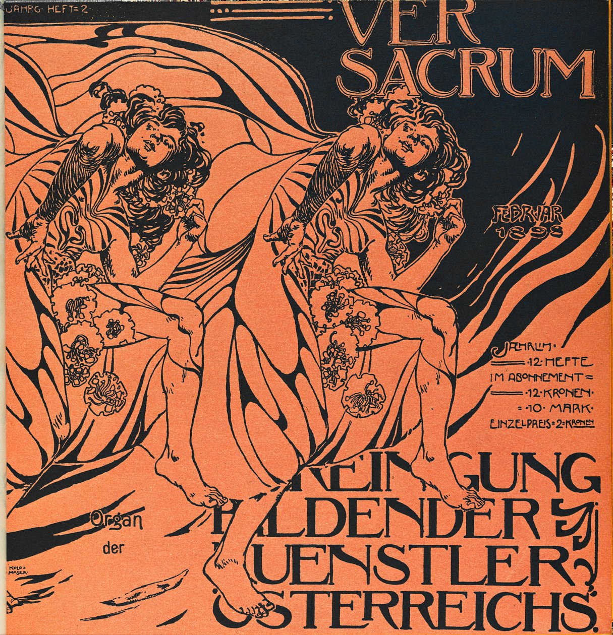 Forside til februarnummeret 1898 af Ver Sacrum, tidsskriftet for Art Nouveau Sezession-bevægelsen ... af Koloman Moser