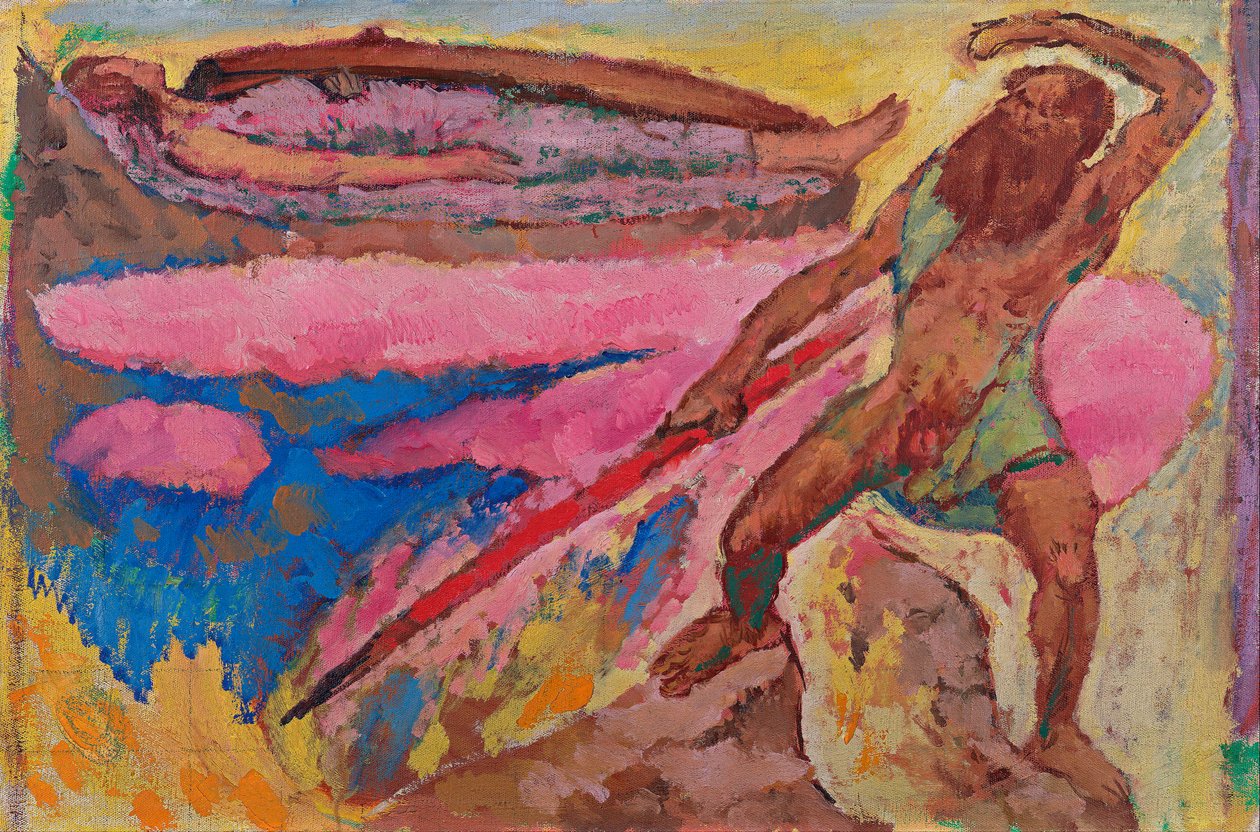 Guden Odin (Wotan) og Brunnhilde - Maleri af Koloman Moser (1868-1918), ca. 1916, olie på lærred - Wotan og Brunnhilde - Olie på lærred af Koloman Moser (1868-1918), ca 1916 - 50,5x75,2 cm - Leopold Museum, Wien af Koloman Moser