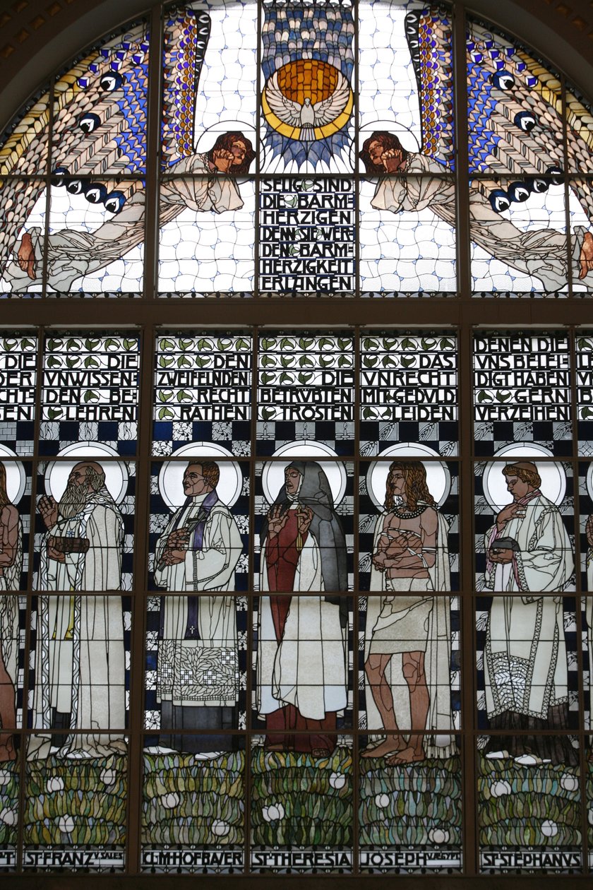 farvet glas af Am Steinhof kirken (kirken Leopold), Wien, Østrig (foto) af Koloman Moser
