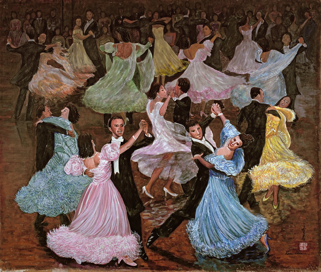 Ballroom Dancing, 1993 (gouache på silke) af Komi Chen