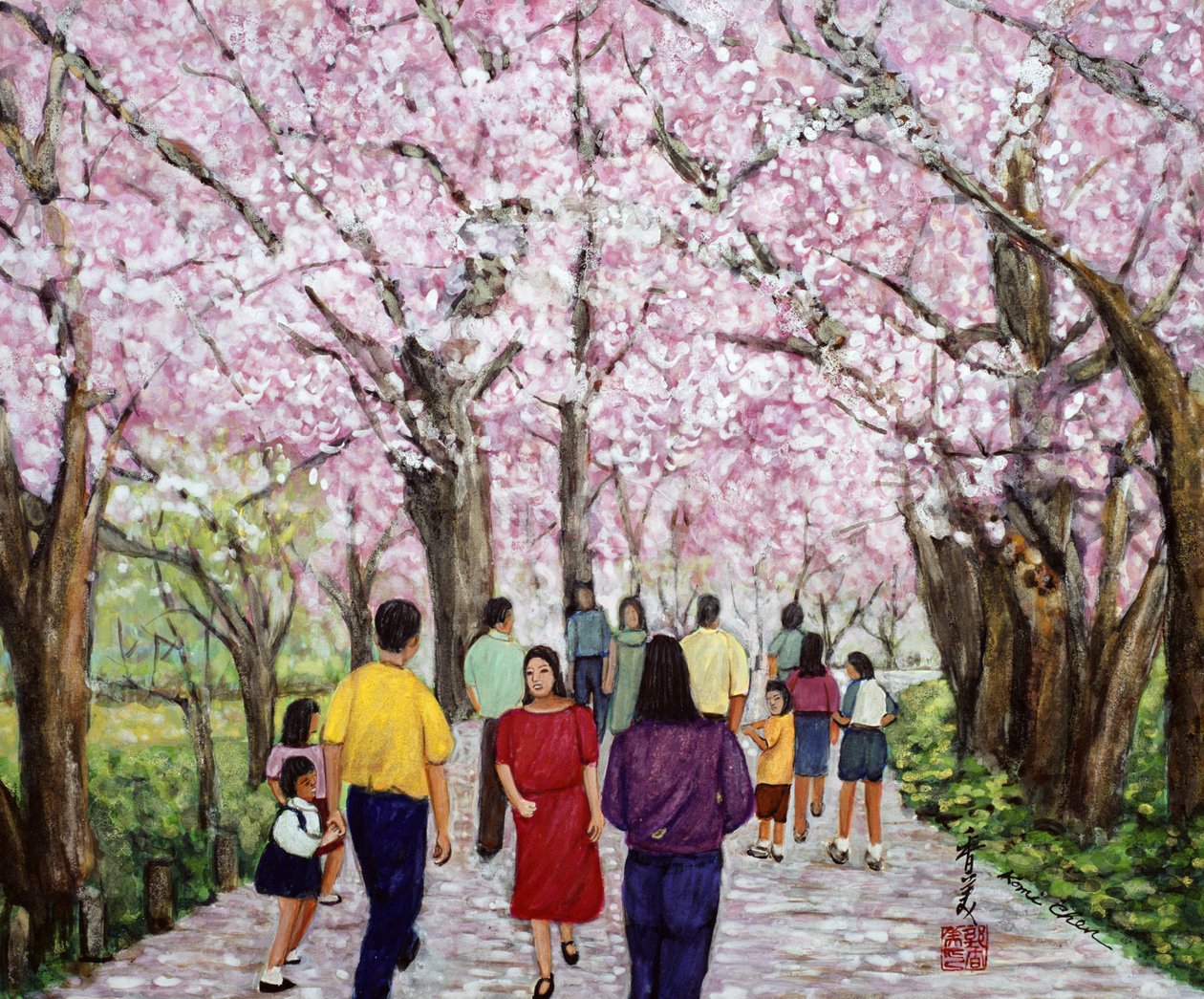Smuk Bright Spring Day, 1994 (gouache på silke) af Komi Chen